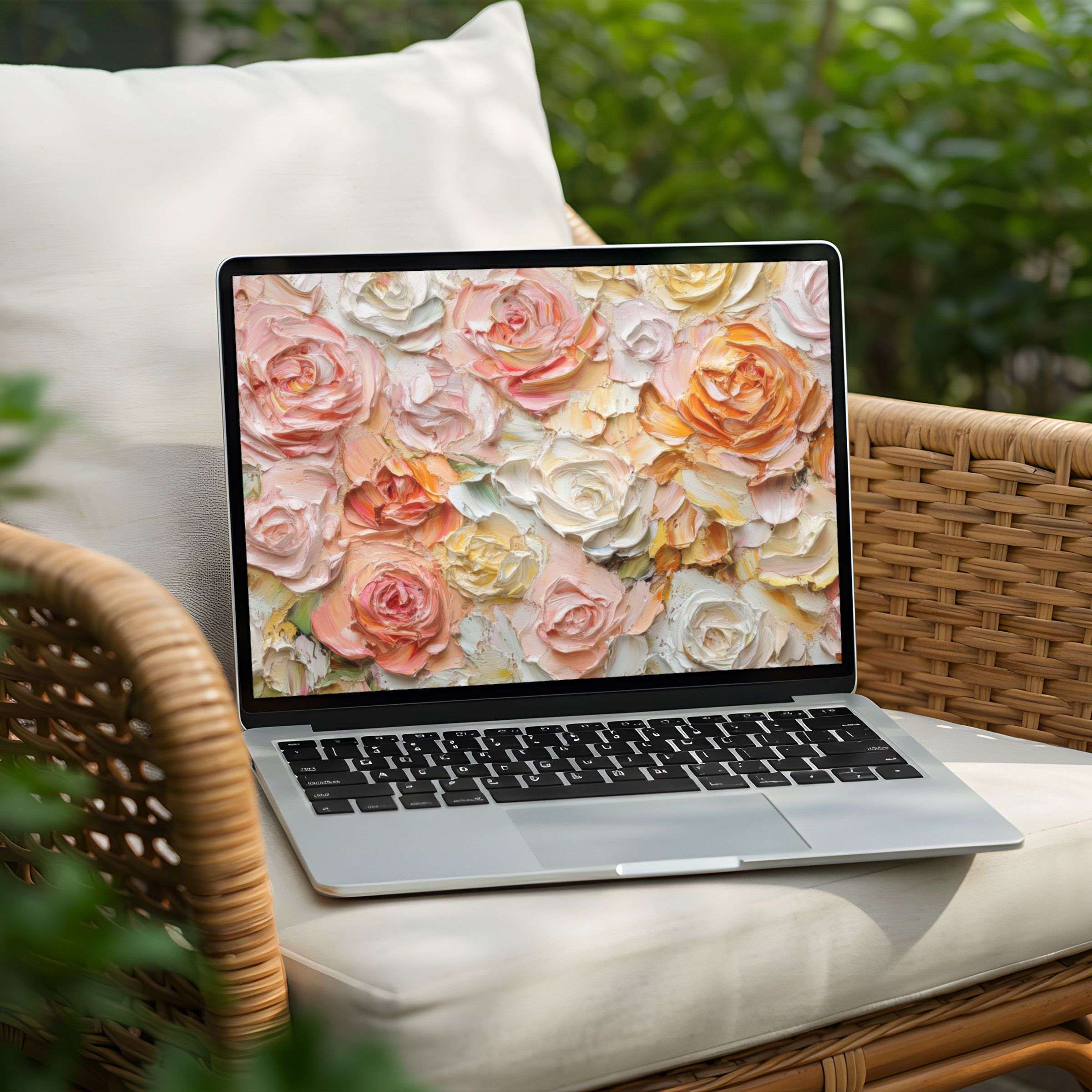Elegant floral desktop background for PC and Laptop instant download inspires calm and mindfulness with pastel textures