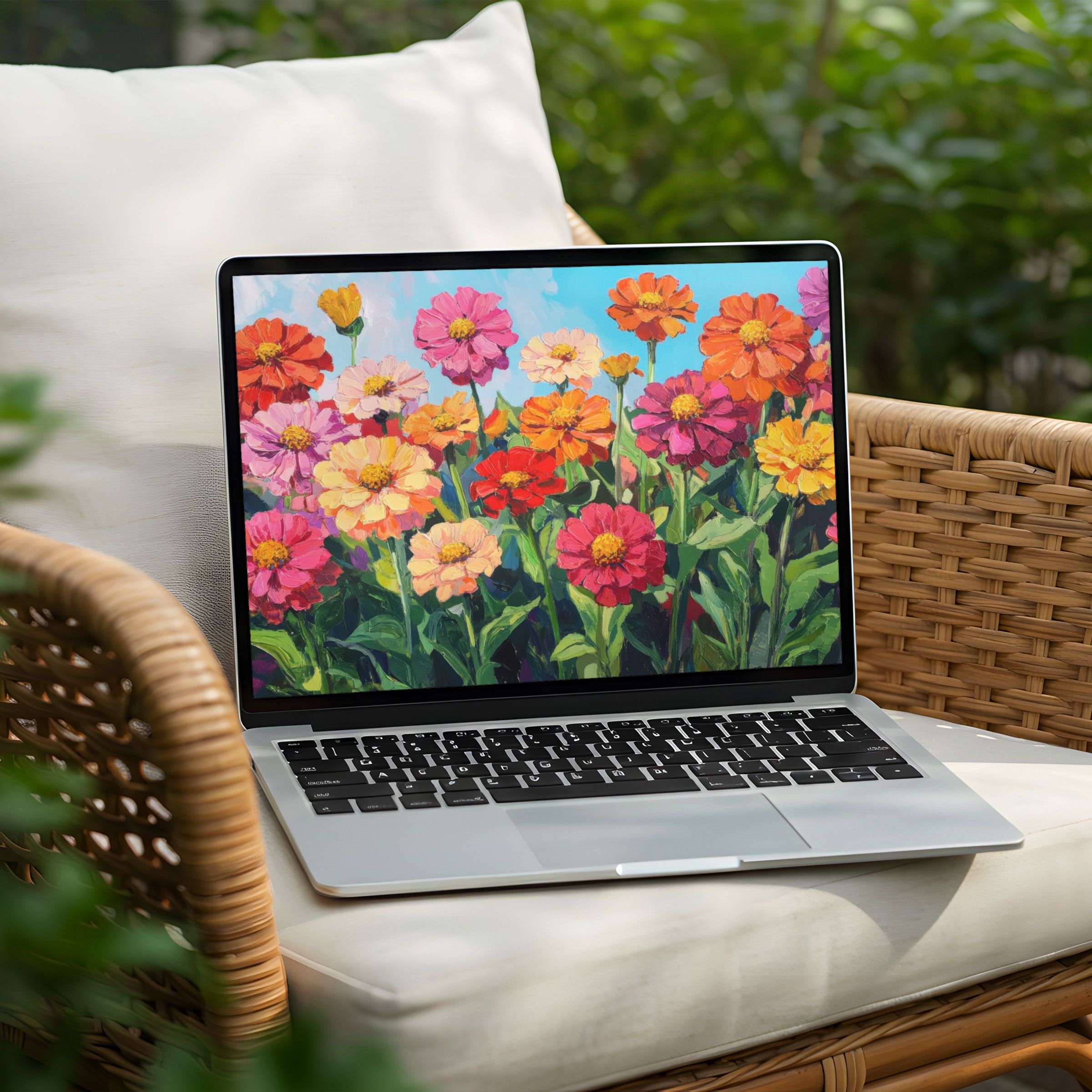 Vibrant floral desktop background on a Laptop screen offers calm and elegance, instant download for PC or device inspiration