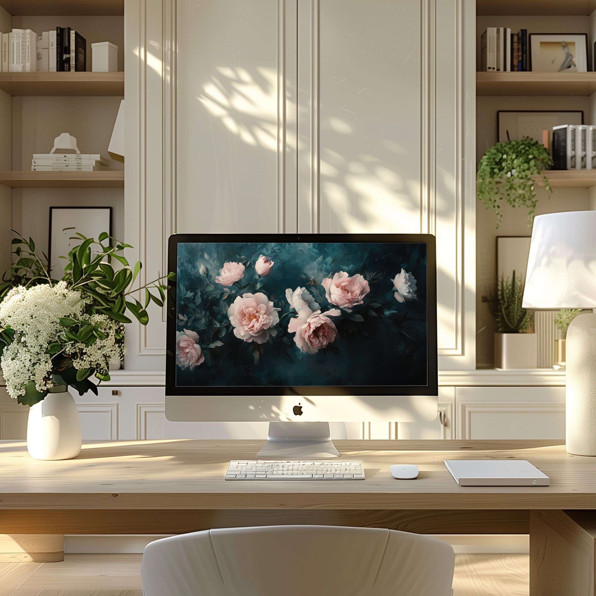 Elegant floral wallpaper for computer brings calm to your modern home office perfect for PC and laptop digital download