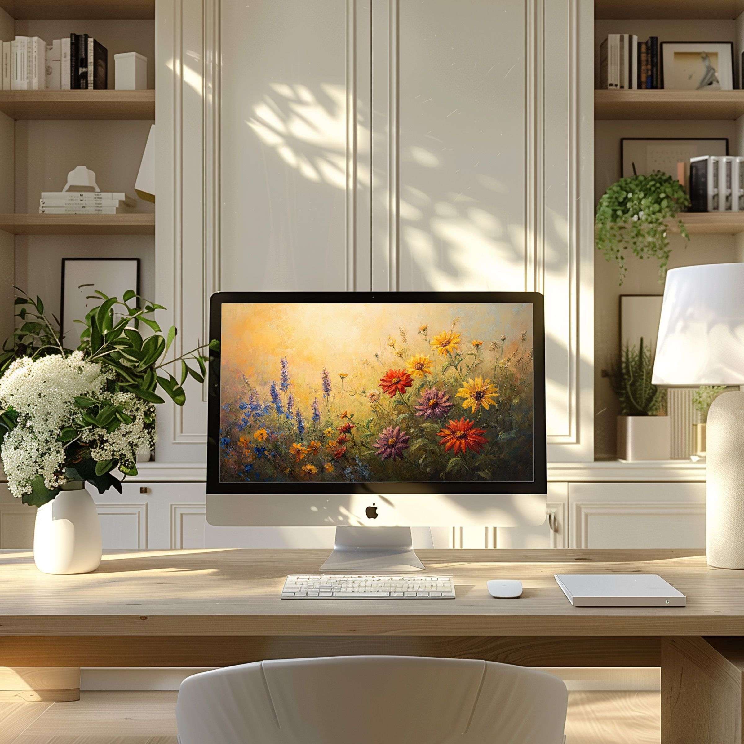 Elegant floral wallpaper for computer enhances PC and laptop aesthetics, inspiring calm in any modern home office setting