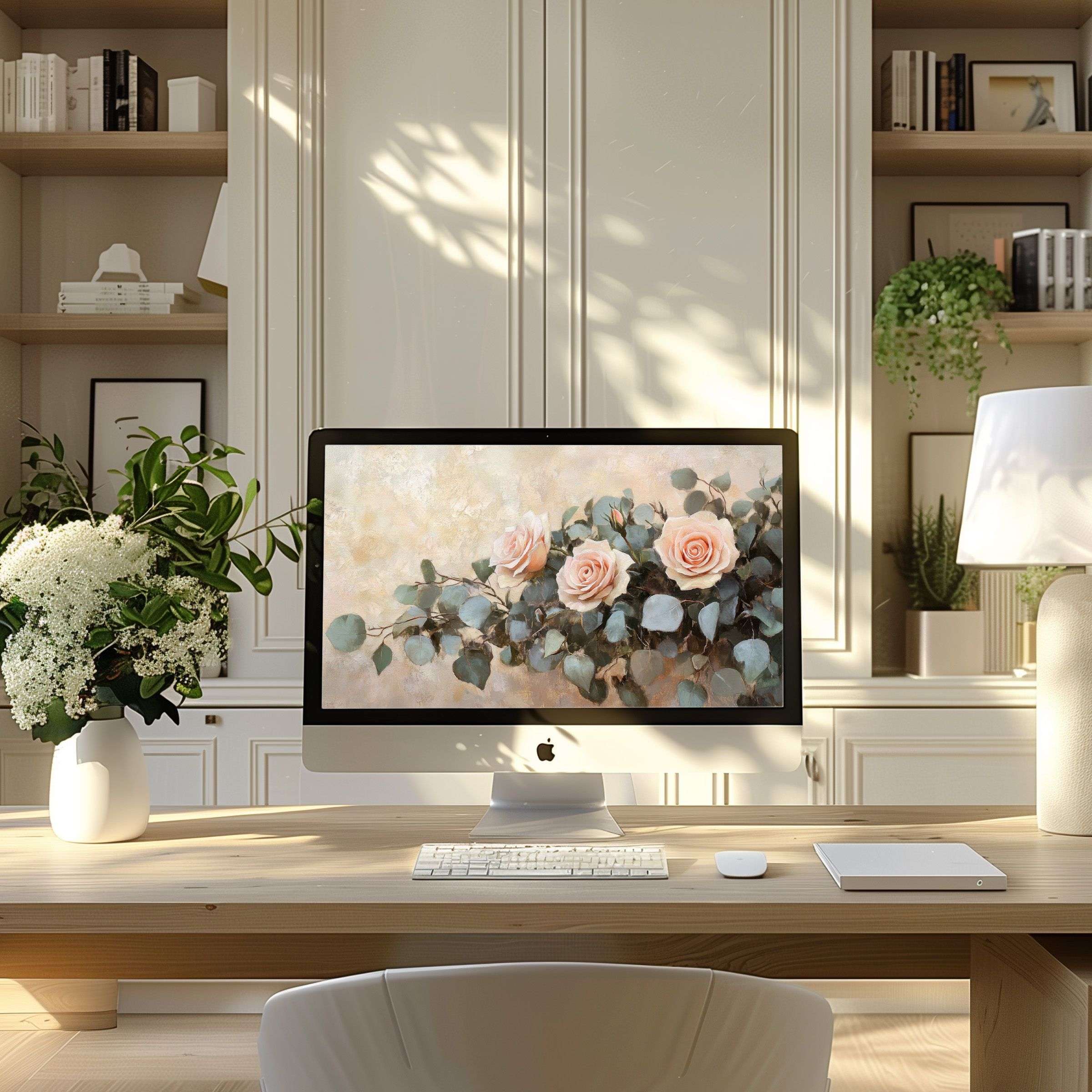 Elegant flower-themed wallpaper for computer, perfect for PC or laptop, elevates modern home office with a calming inspiration