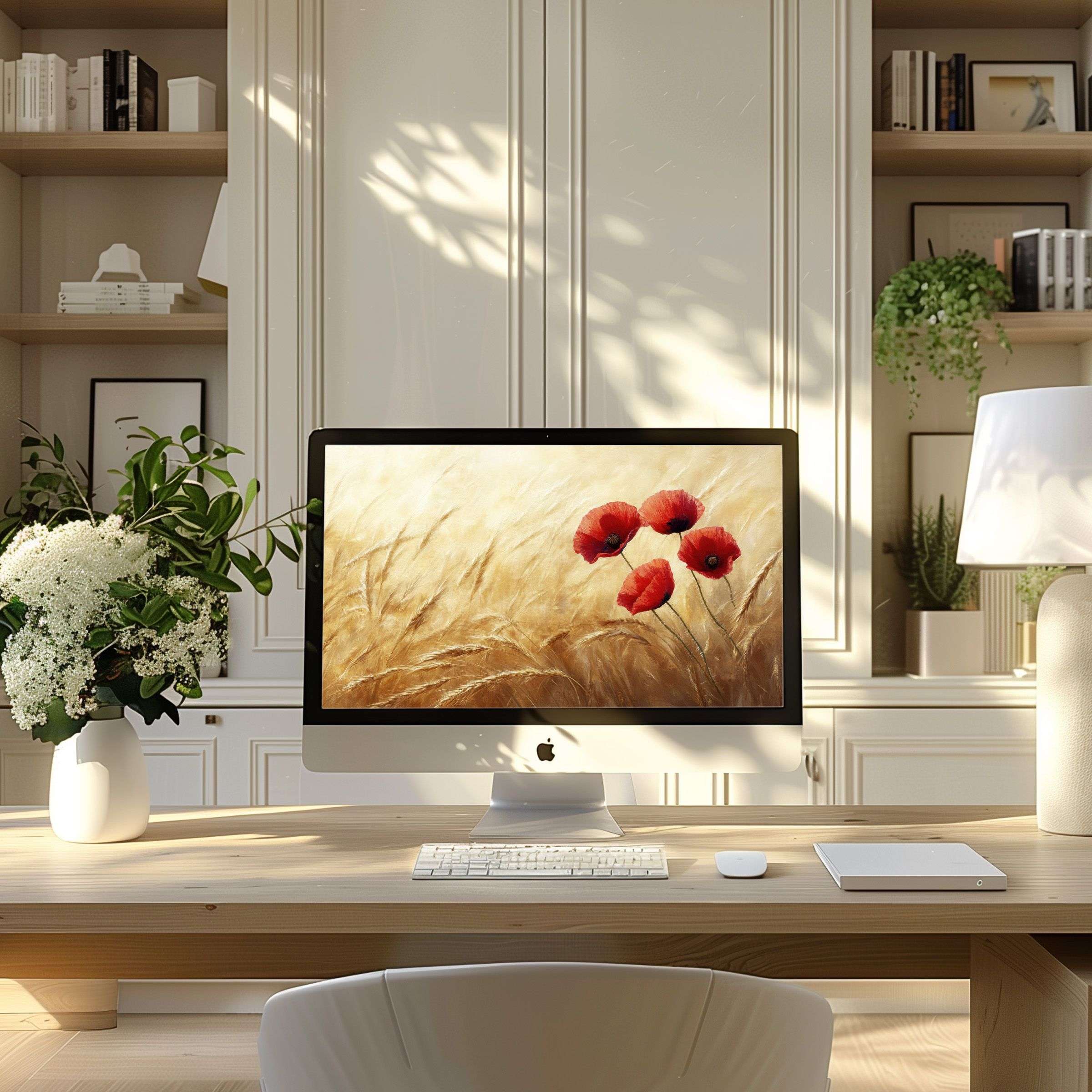 Elegant floral wallpaper for computer enhances modern home office inspiring calm elegance ideal for PC and laptop download