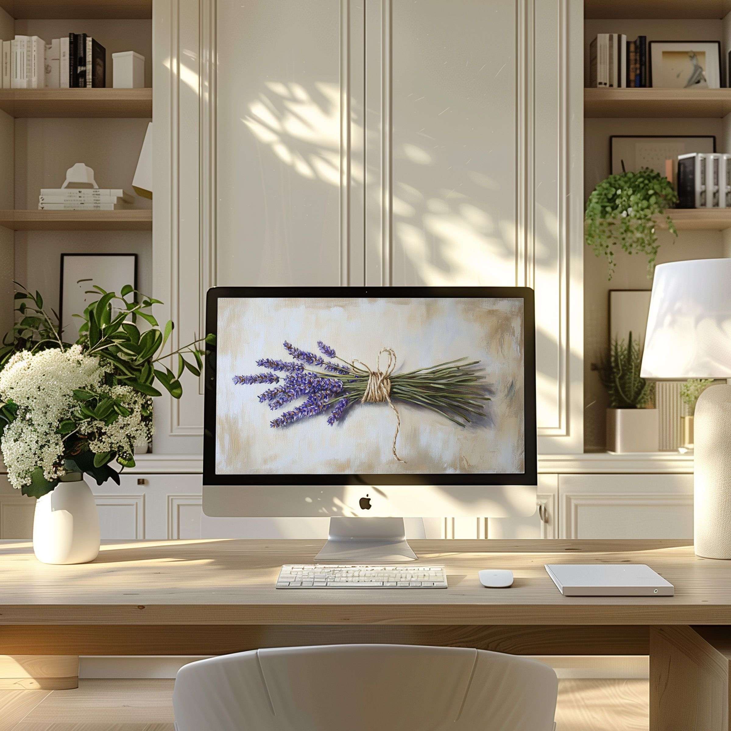 Elegant lavender artwork as wallpaper for computer offers calm inspiration, perfect for a modern PC or laptop digital download