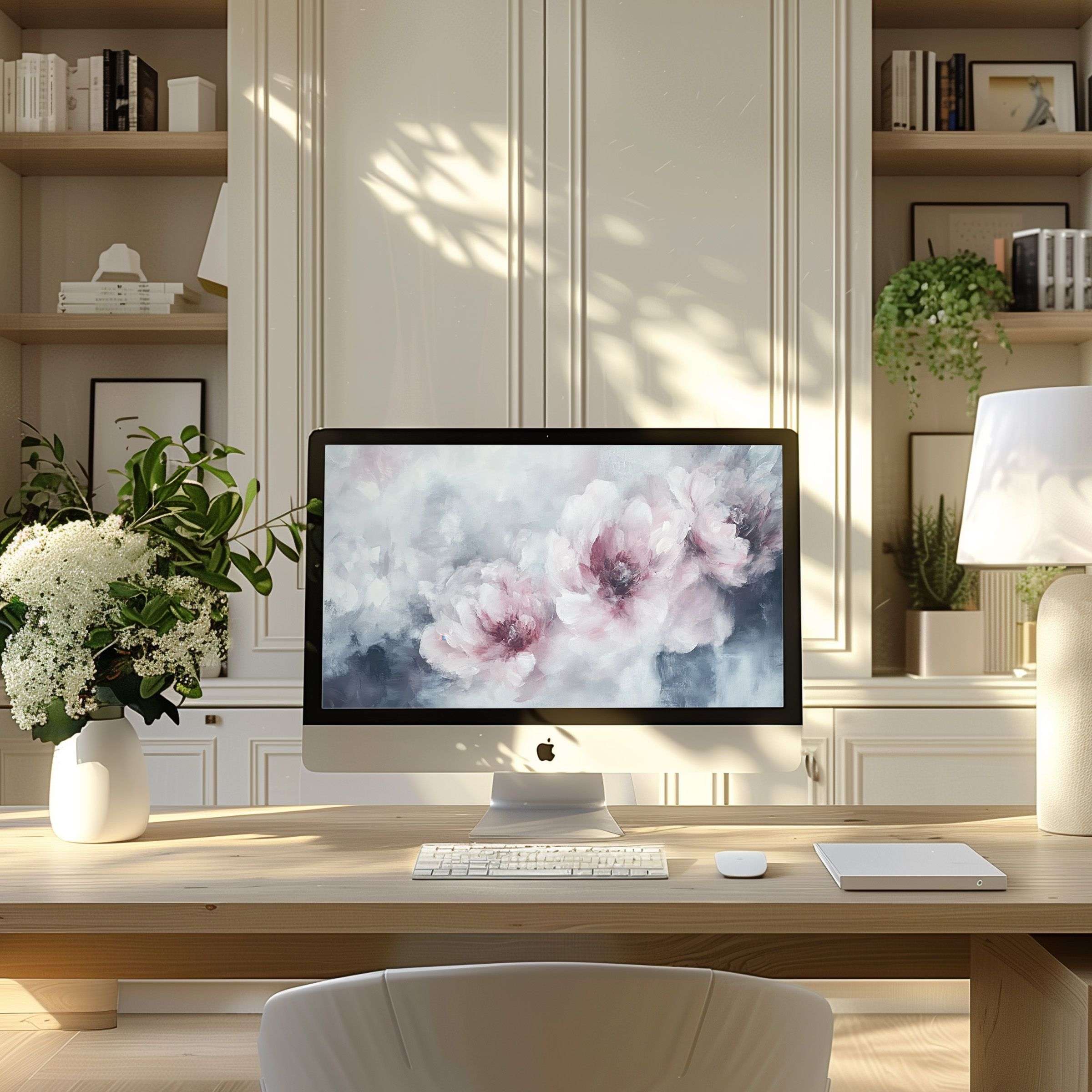 Elegant floral abstract wallpaper for computer brings calm and inspiration to your modern home office PC or laptop setting