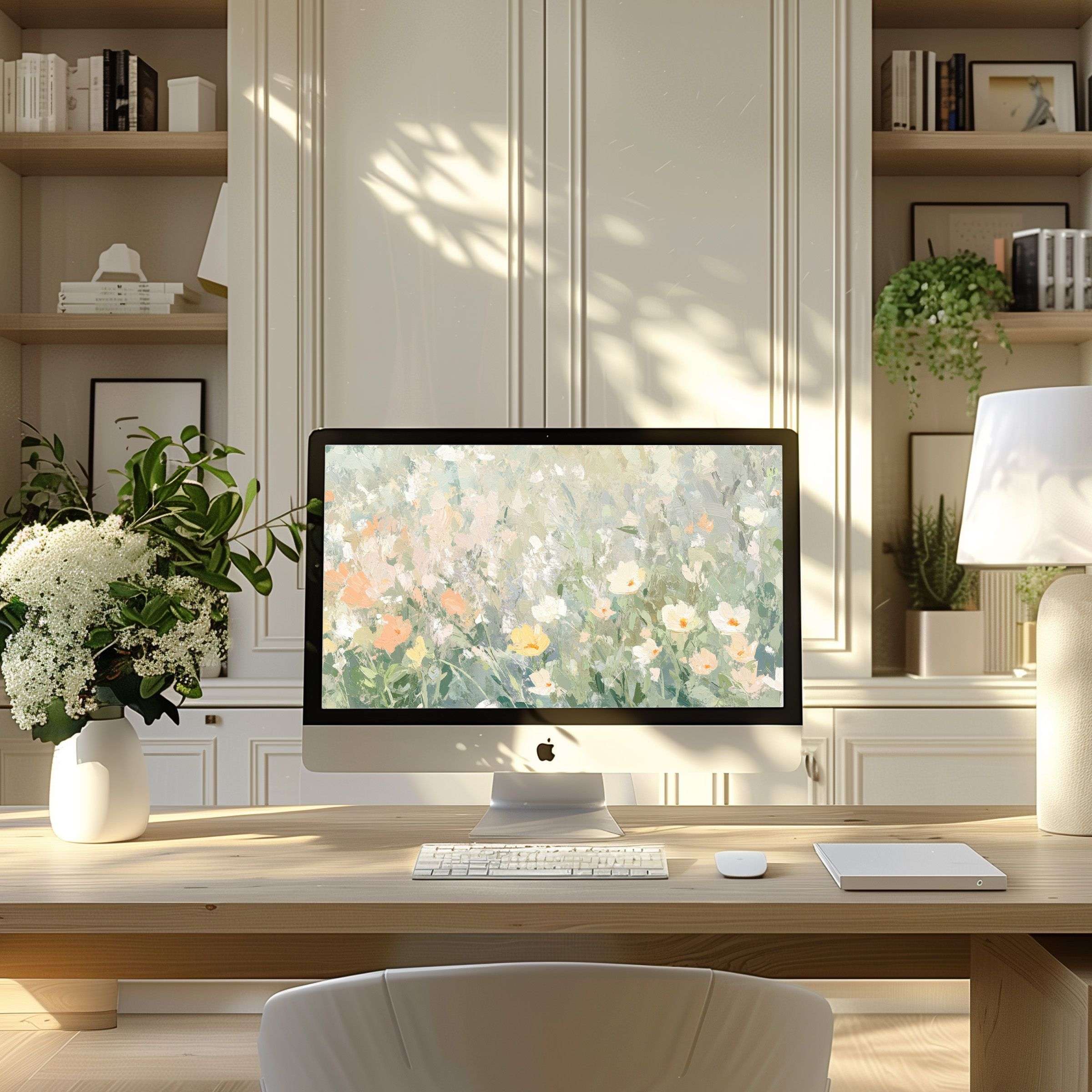 Elegant floral wallpaper for computer adds calm inspiration to a modern office, perfect for PC or laptop digital download