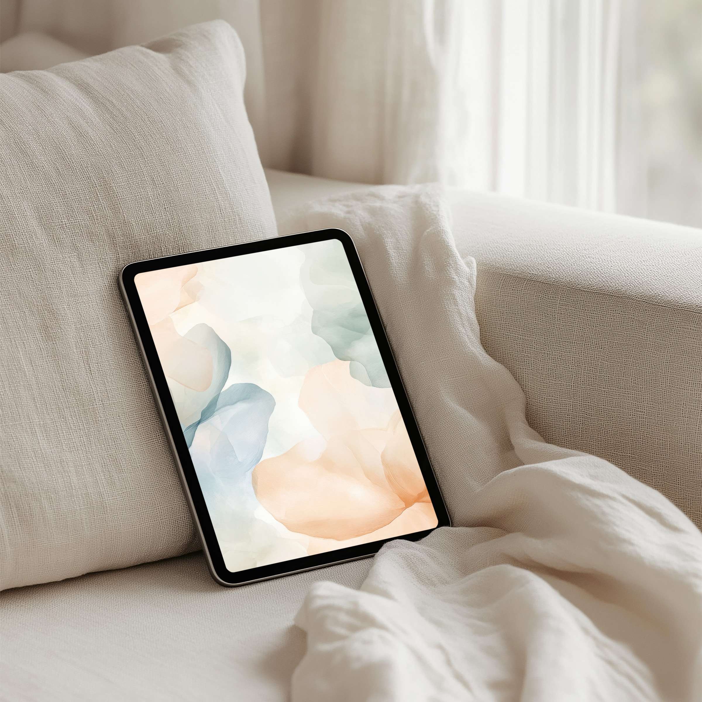 Elegant watercolor iPad background offers calm inspiration, ideal for tablet users seeking instant download and serene aesthetics