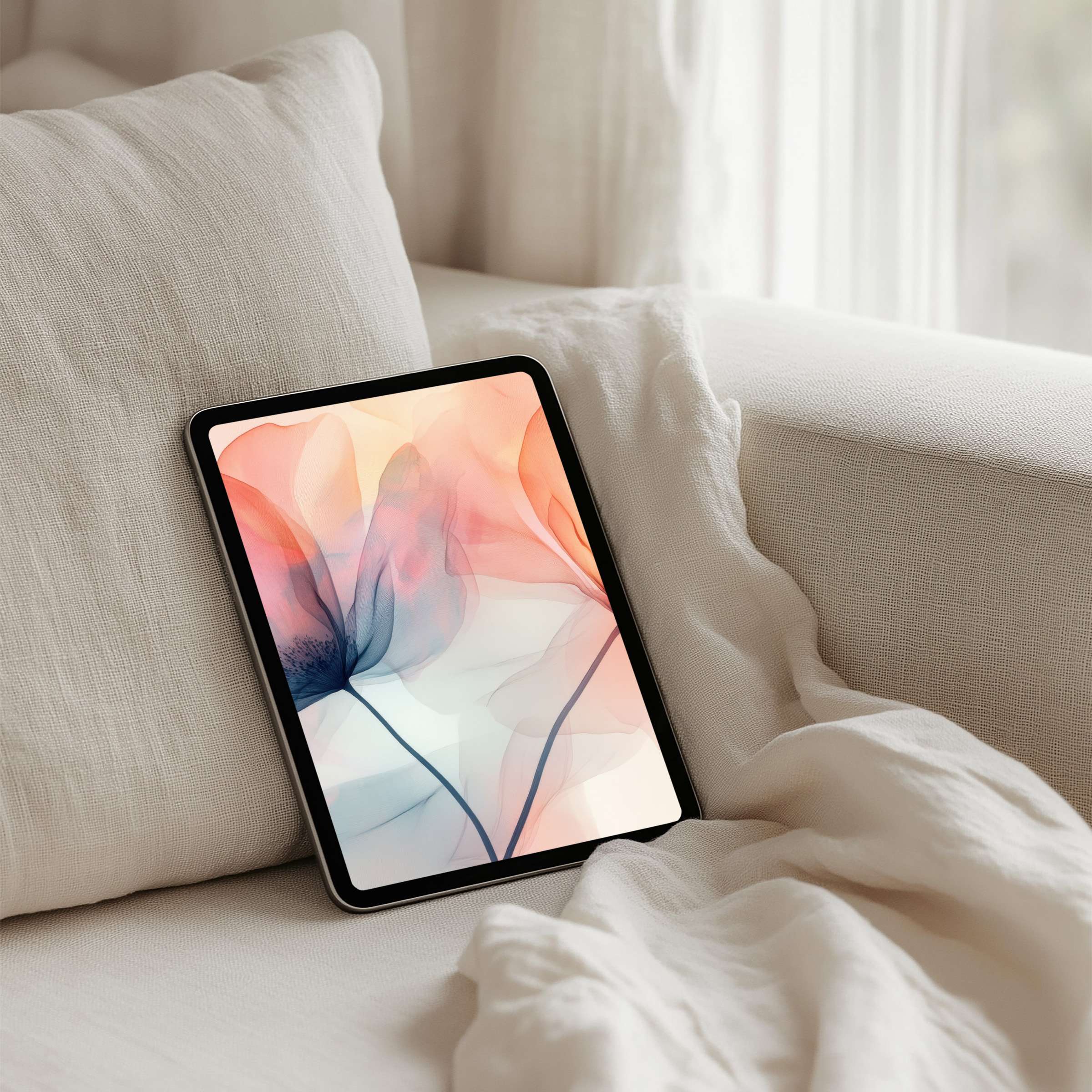 Elegant abstract floral iPad background in soft pastel hues for instant download, perfect for any tablet creating a calming ambiance