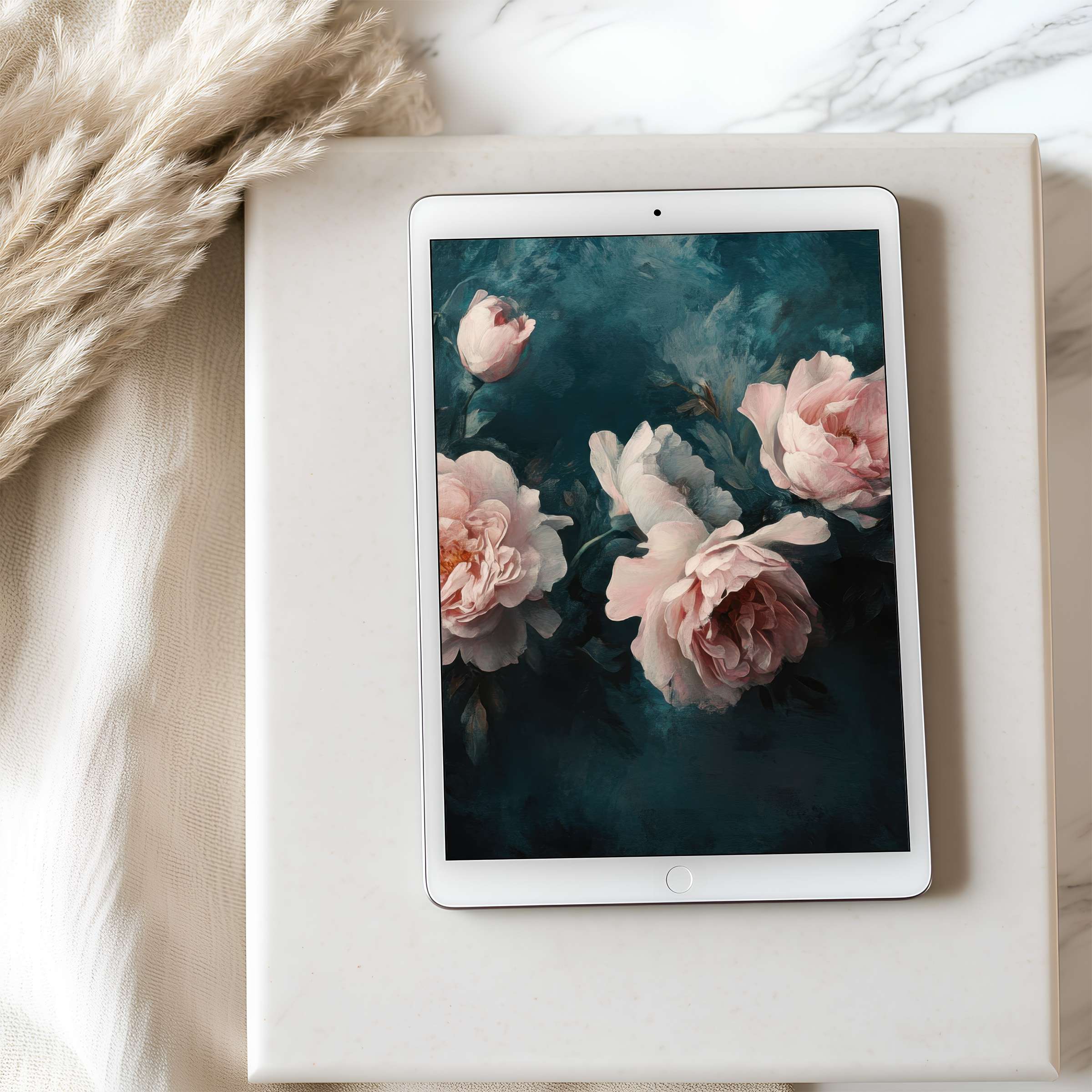 Elegant peony blossom tablet wallpaper in high resolution offers serene aesthetics for iPad and Android, perfect digital download