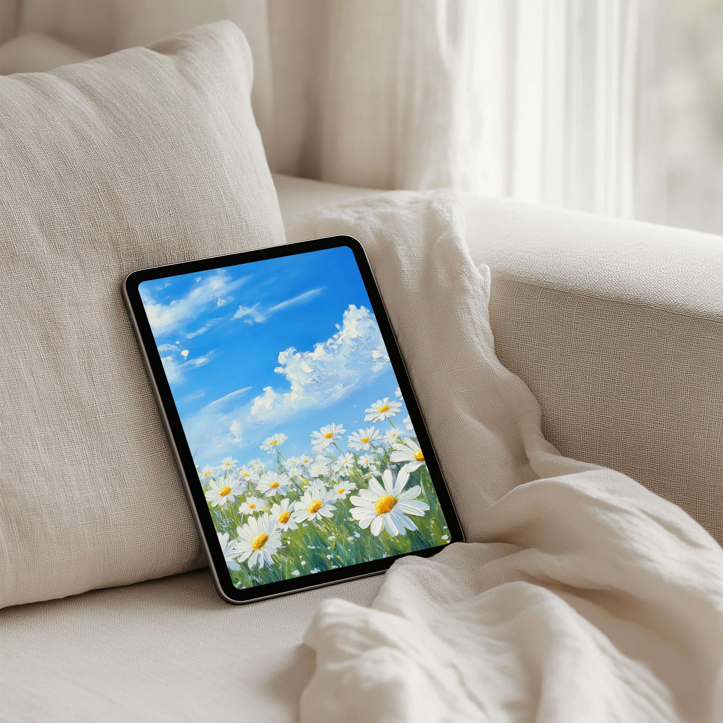 Elegant daisy field iPad background for instant download on any tablet inspires calm and mindfulness in your serene space