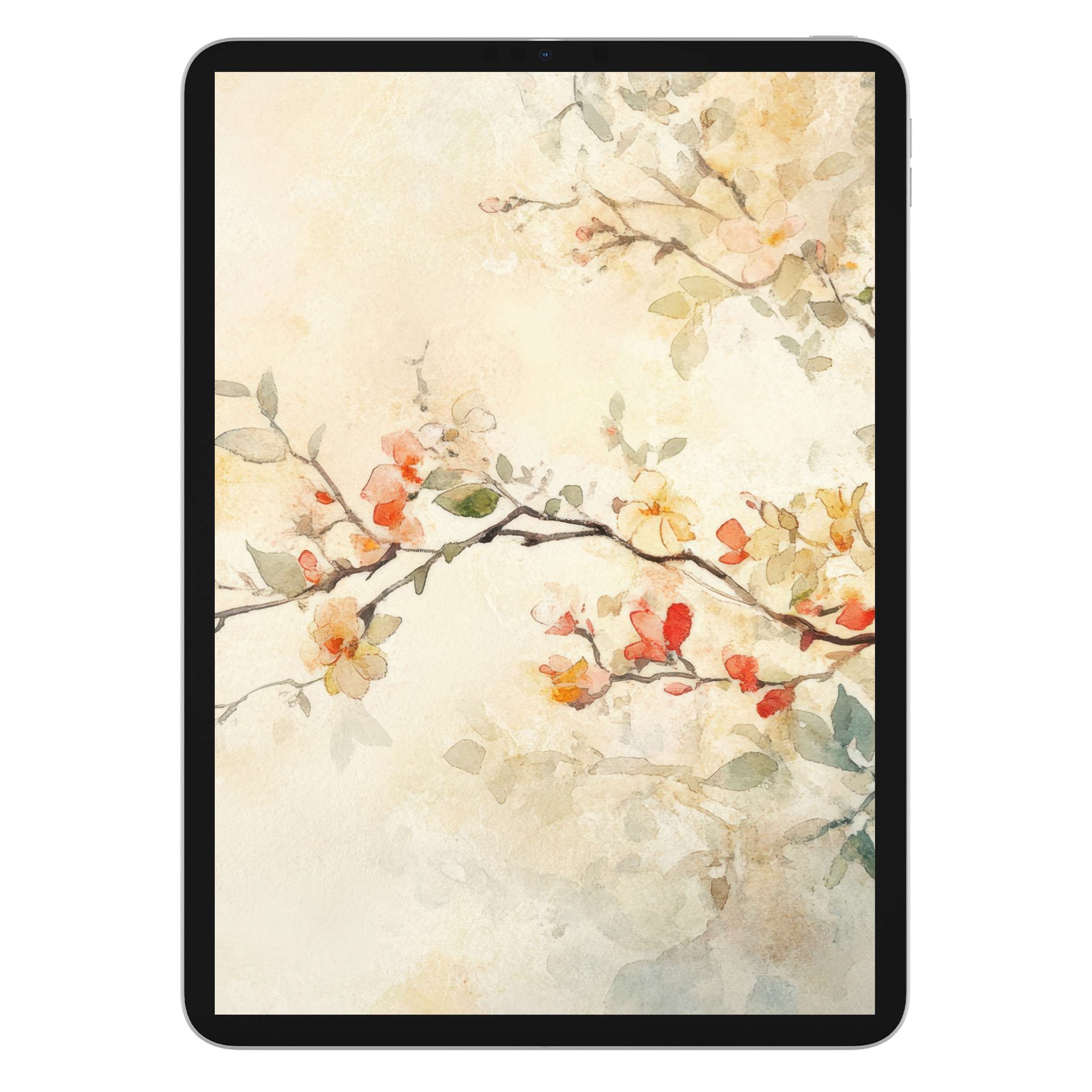 Floral iPad wallpaper; serene watercolor blossoms grace tablet background; perfect digital download for elegance on any device