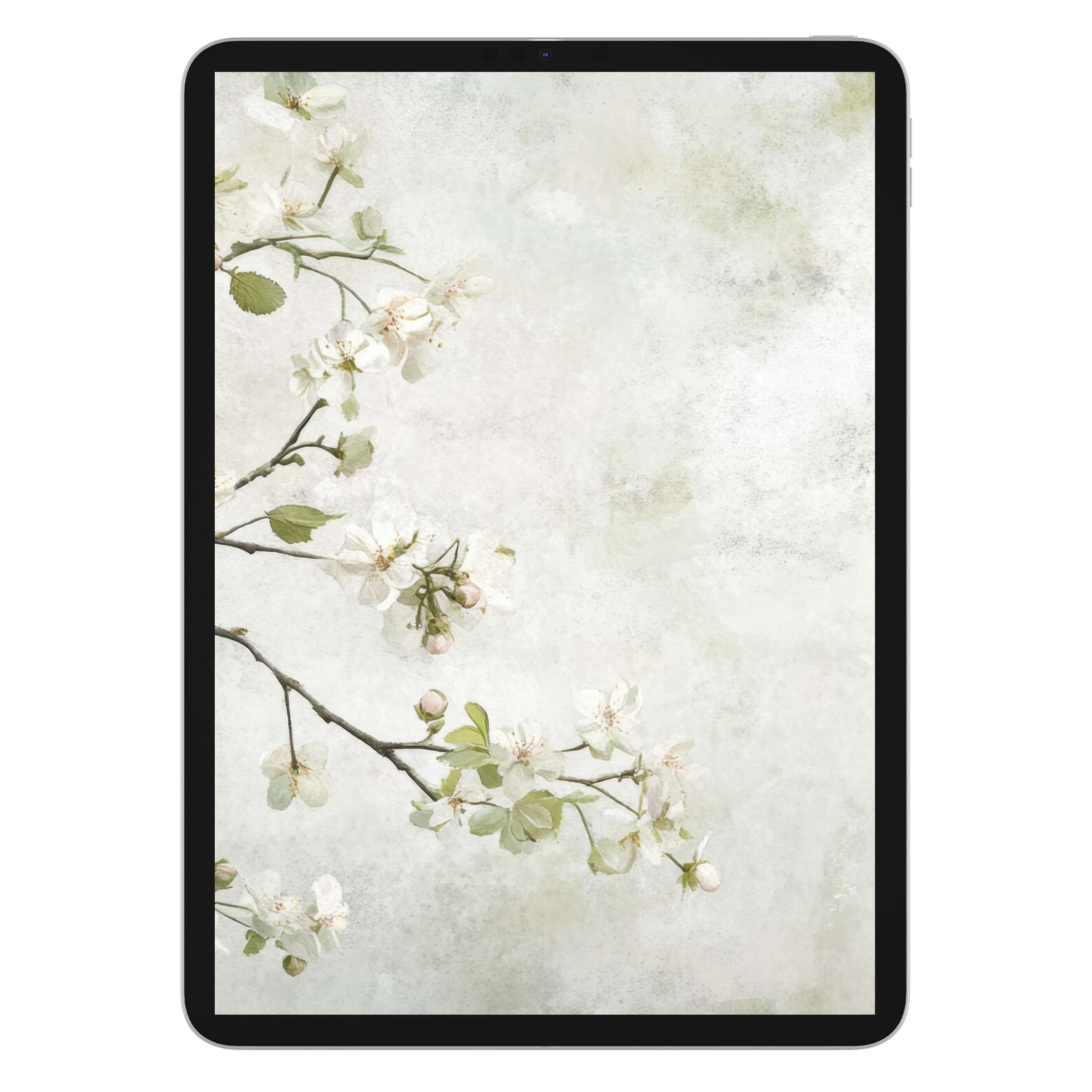 Elegant floral iPad wallpaper featuring soft pastel blossoms on a textured background, perfect digital download for any tablet user