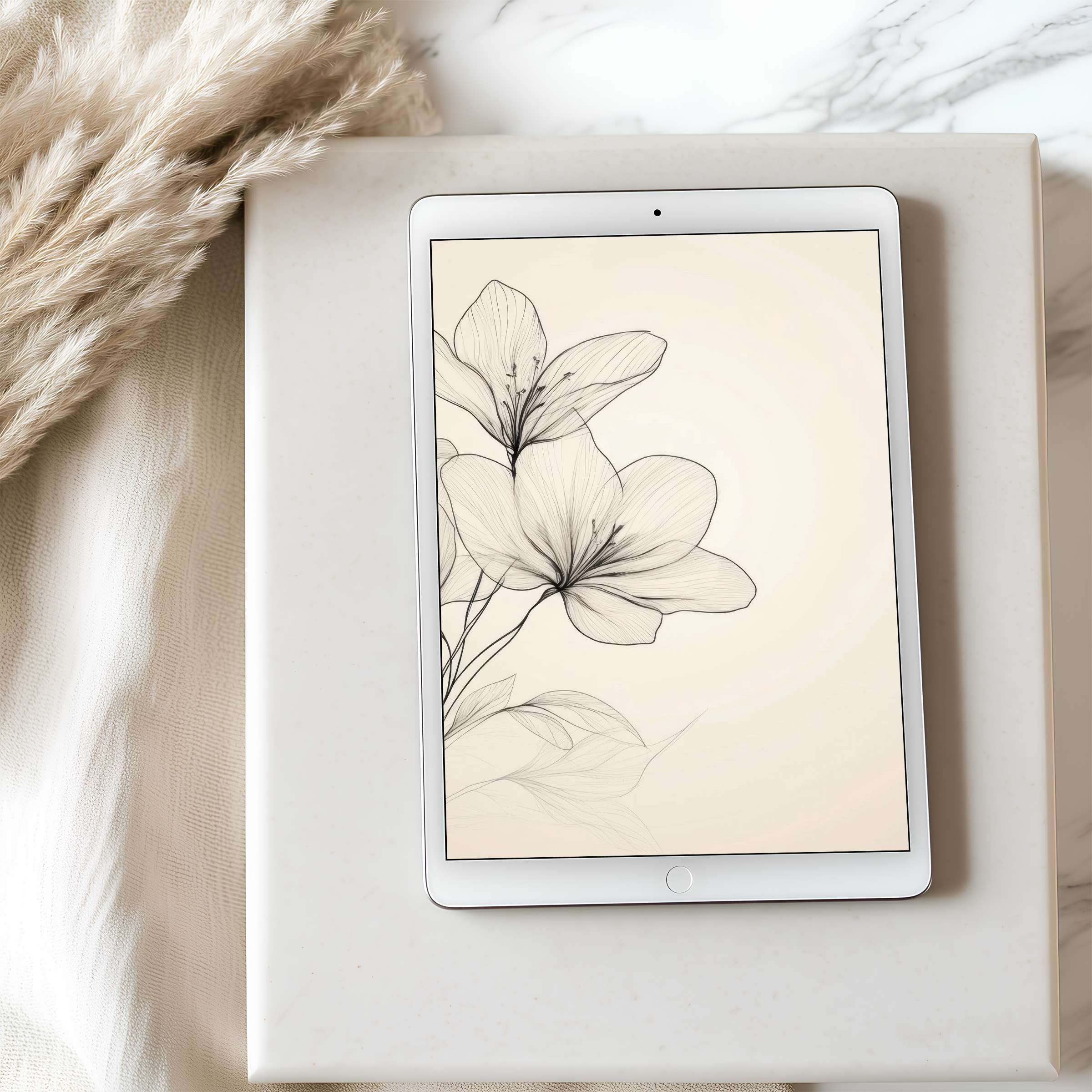 Elegant floral tablet wallpaper on iPad for a calming aesthetic touch in high resolution digital download for all tablets