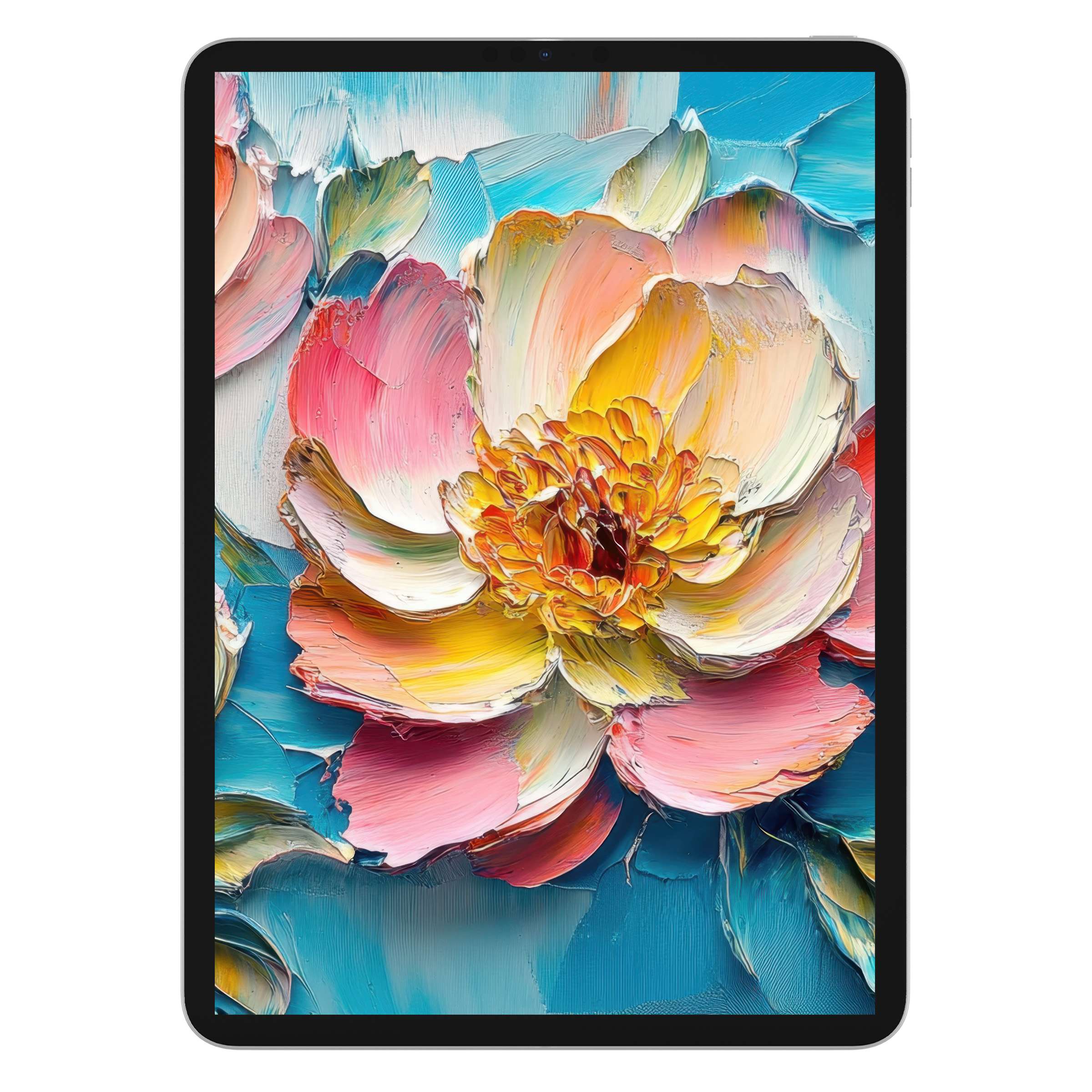 Vivid floral iPad wallpaper with pastel petals in thick brushstrokes offers a calming digital download for tablet background elegance