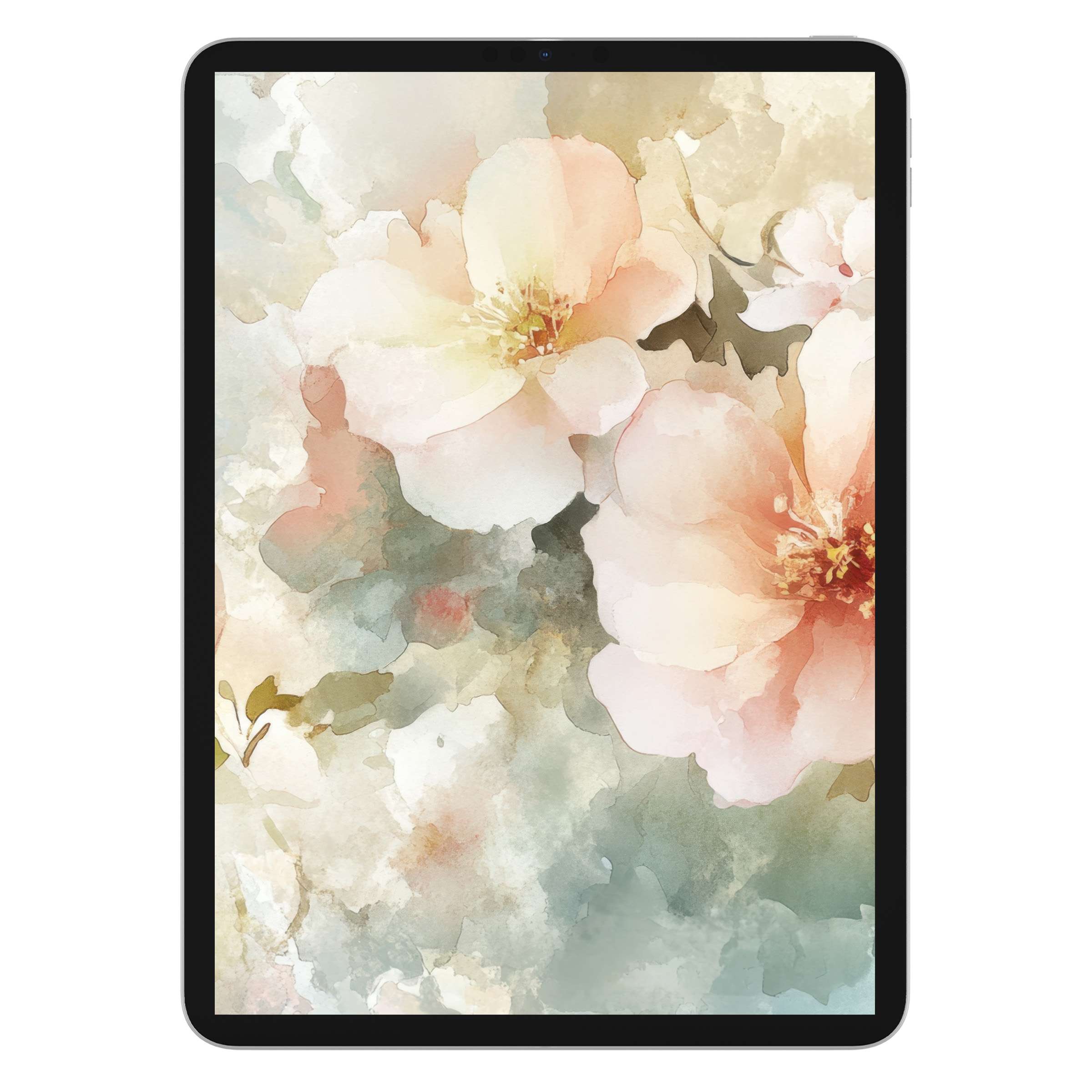 Elegant pastel floral iPad wallpaper in watercolor style offers a calming digital download, perfect tablet background for aesthetics