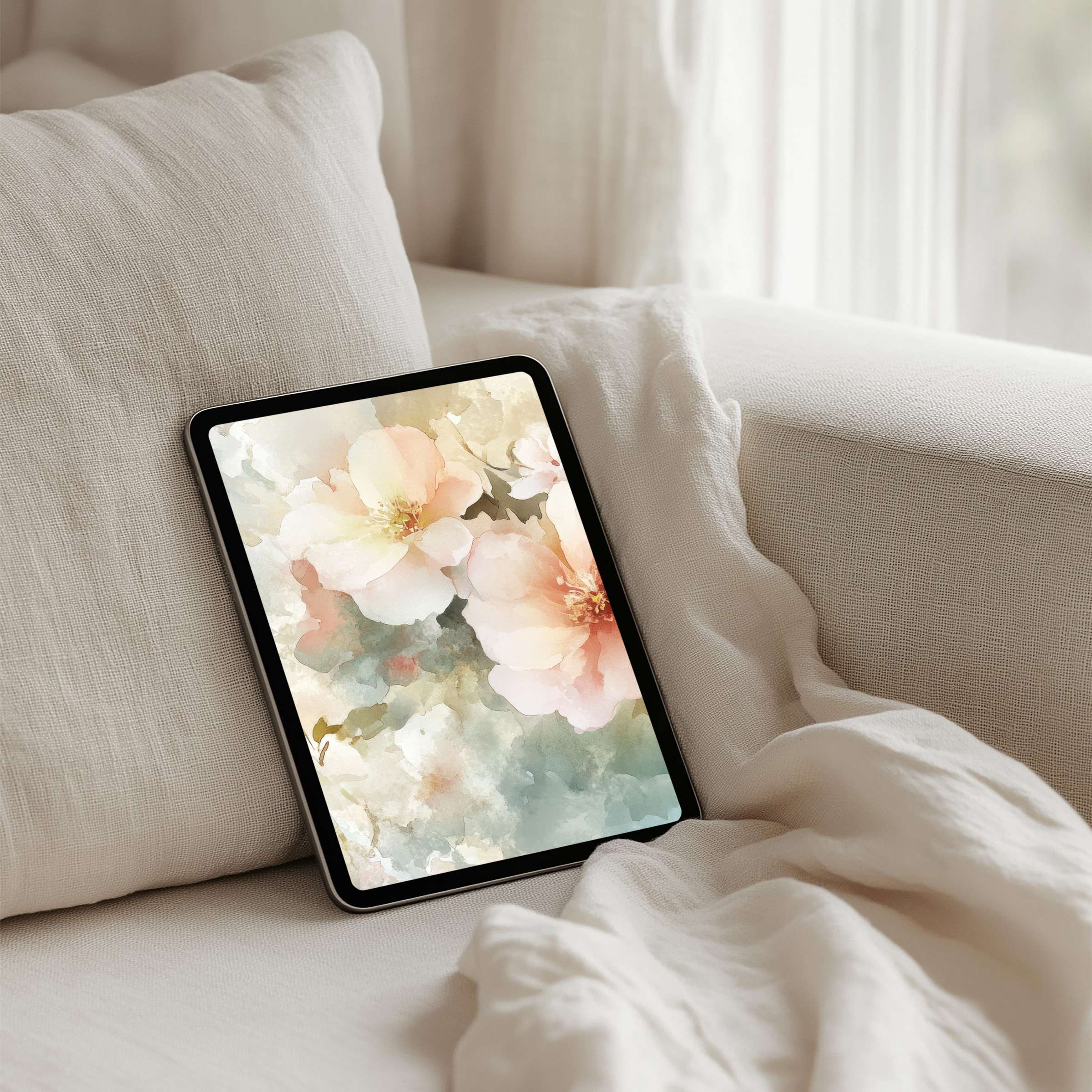 Elegant watercolor floral iPad background for tablet inspires calm and mindfulness with instant download for design-conscious users