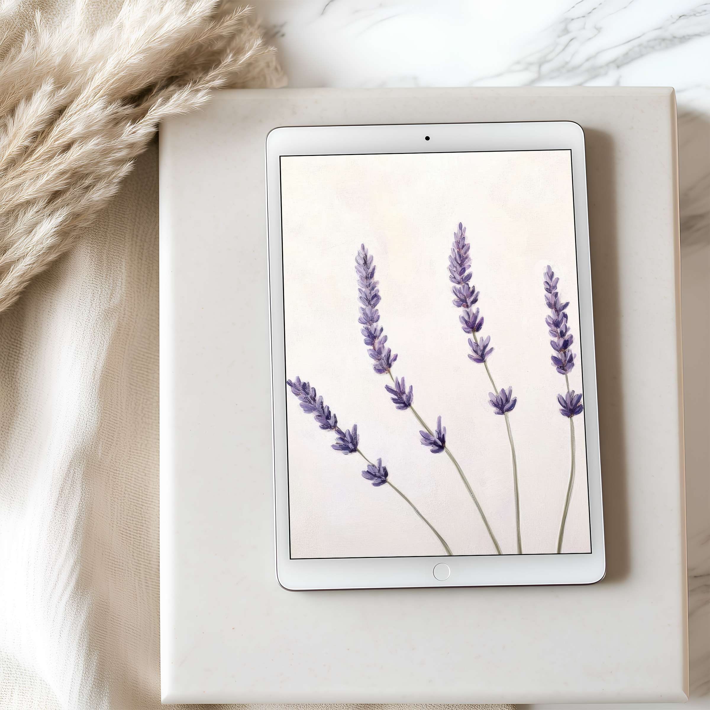 Elegant tablet wallpaper featuring lavender stems on a soft background offers a serene touch to any iPad or Android tablet décor