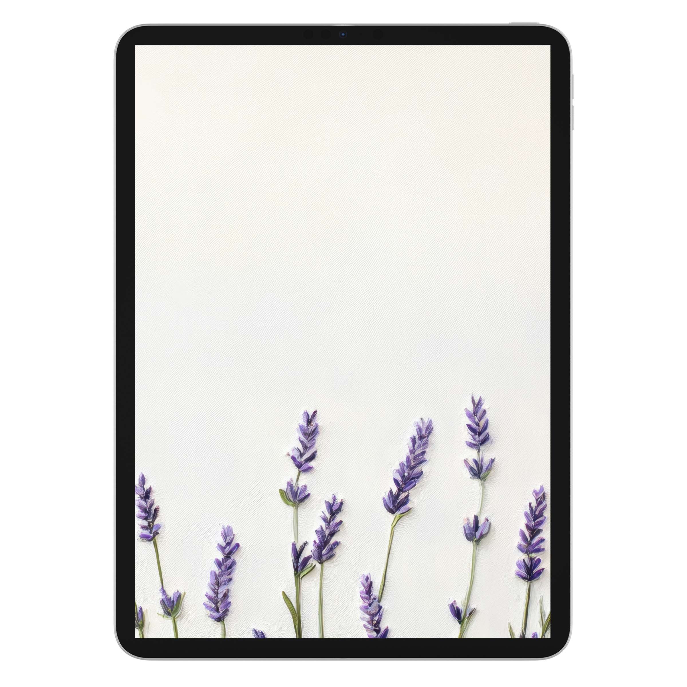 Floral iPad wallpaper featuring elegant lavender sprigs; a serene digital download for tablets providing a calming background atmosphere