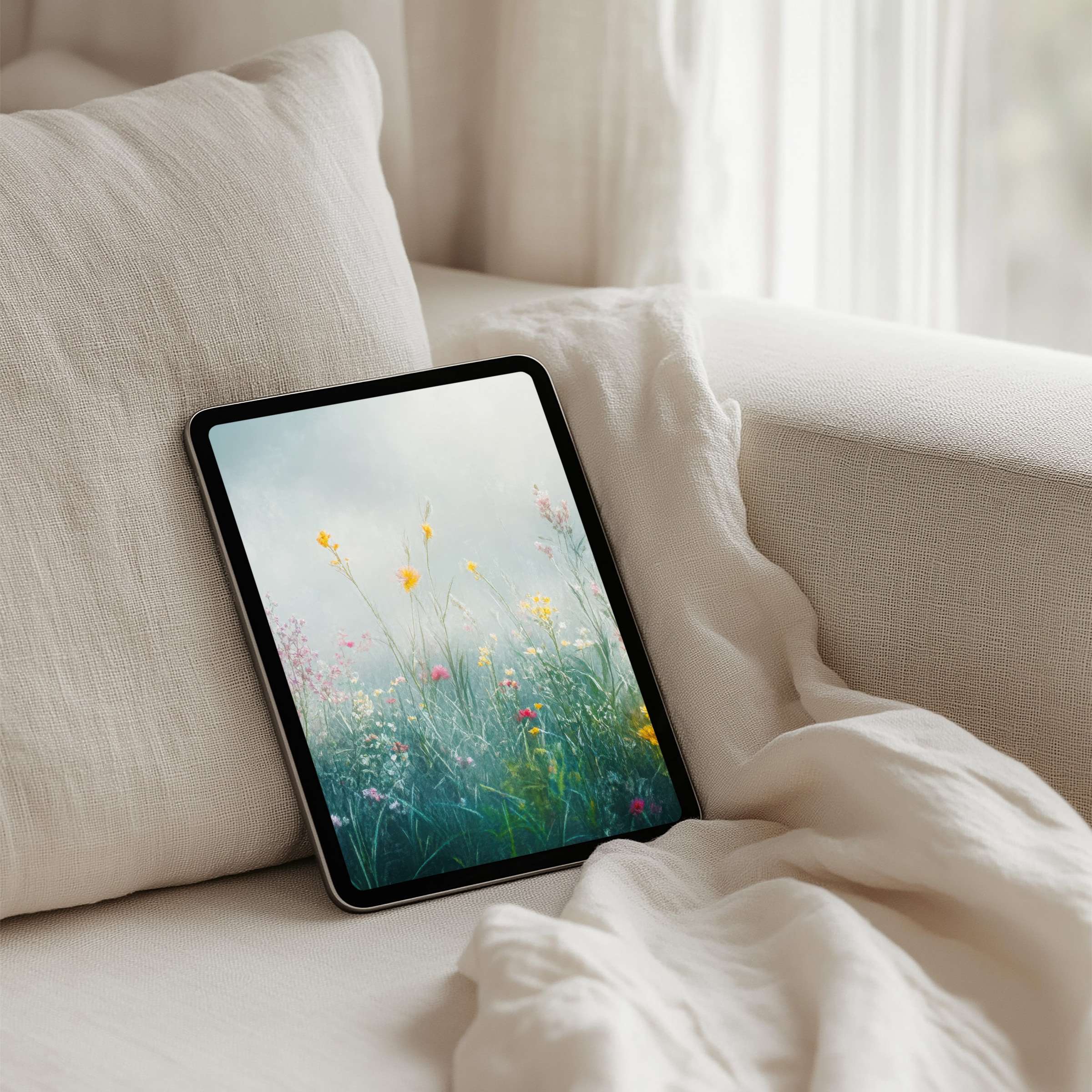 Serene floral iPad background in soft pastels for instant download fits any tablet inspiring elegance and mindful calm