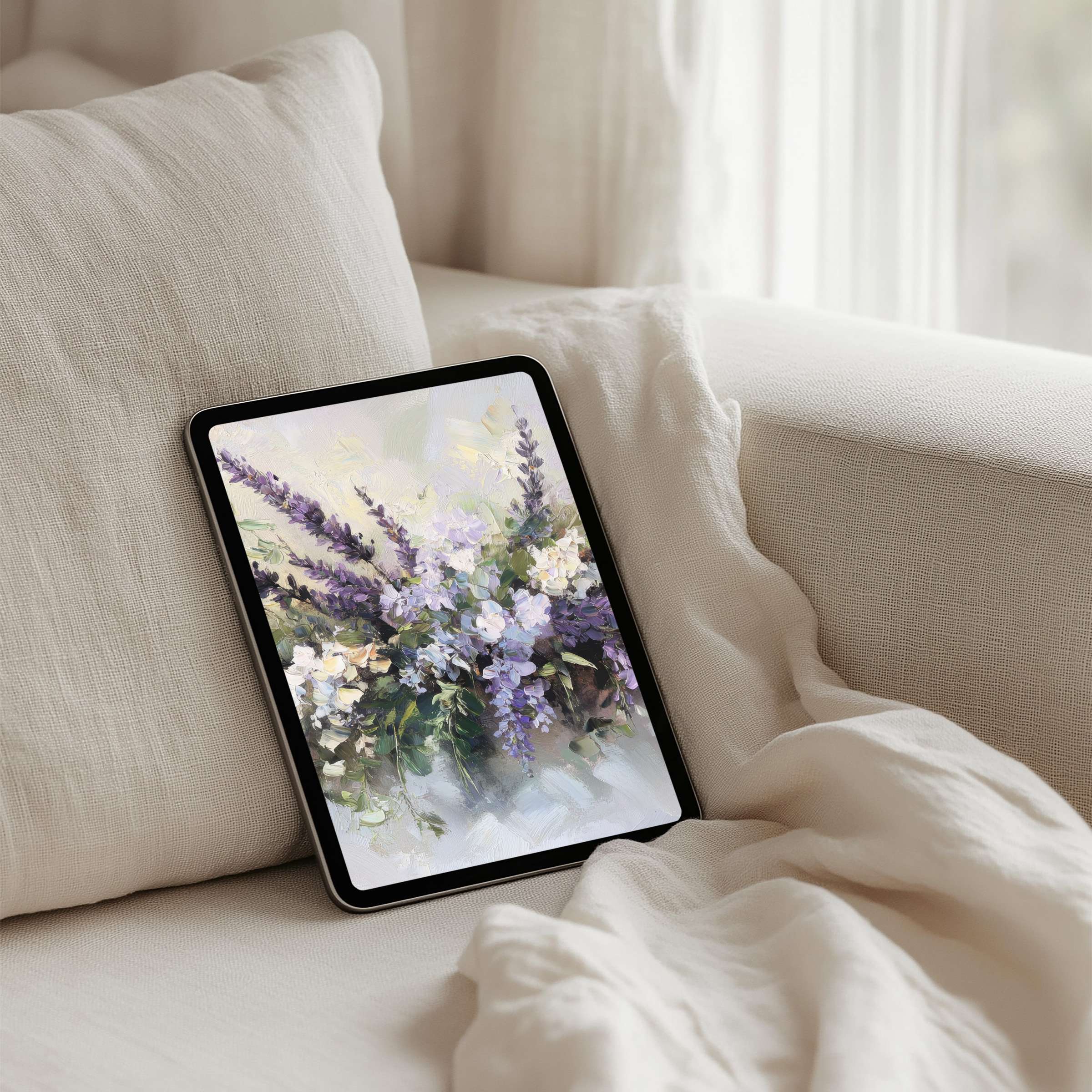 Lavender floral art enhances an elegant iPad background for a serene tablet experience instant download available for Android users