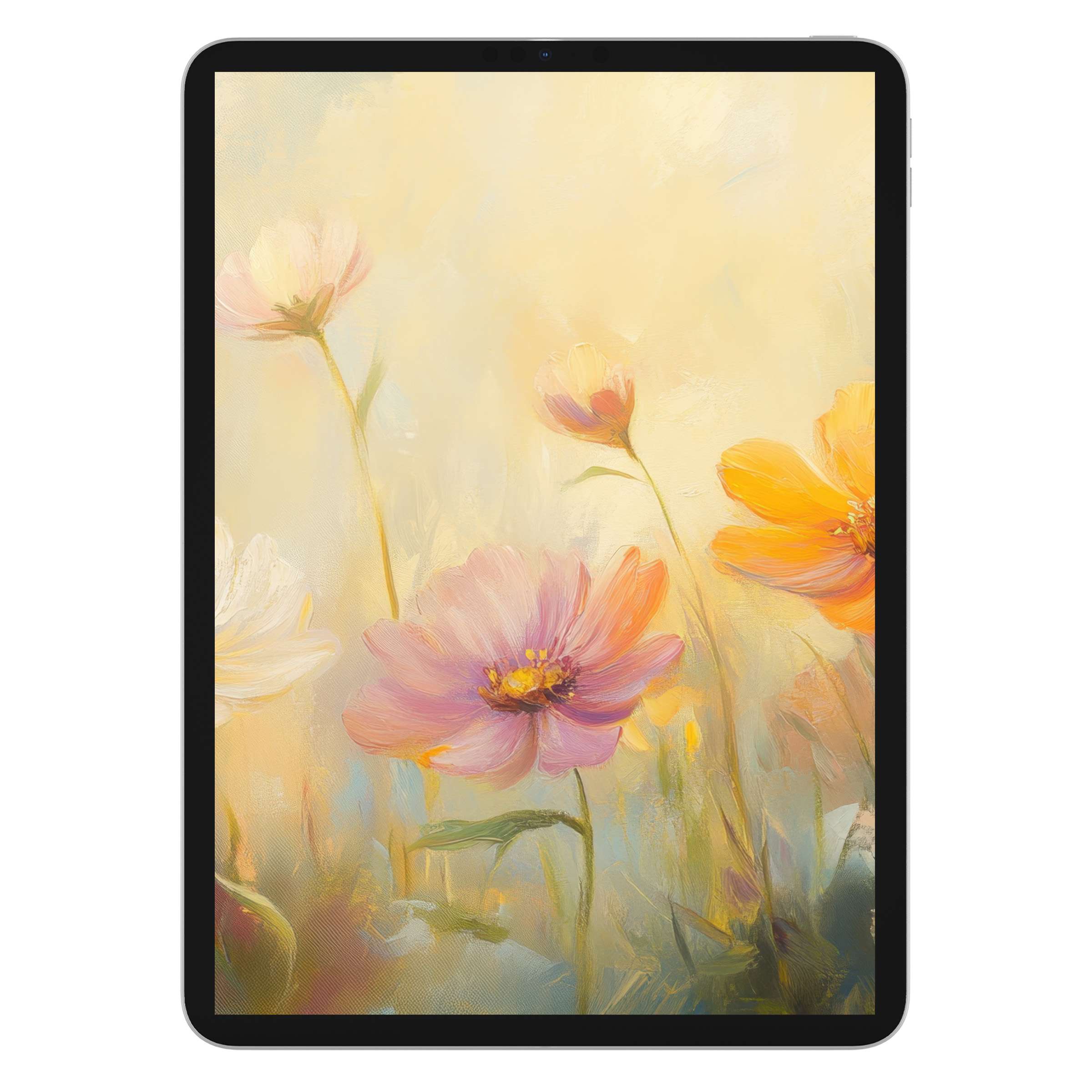 Calming pastel floral iPad wallpaper for tablet backgrounds in elegant brushstroke style, digital download for serene aesthetics