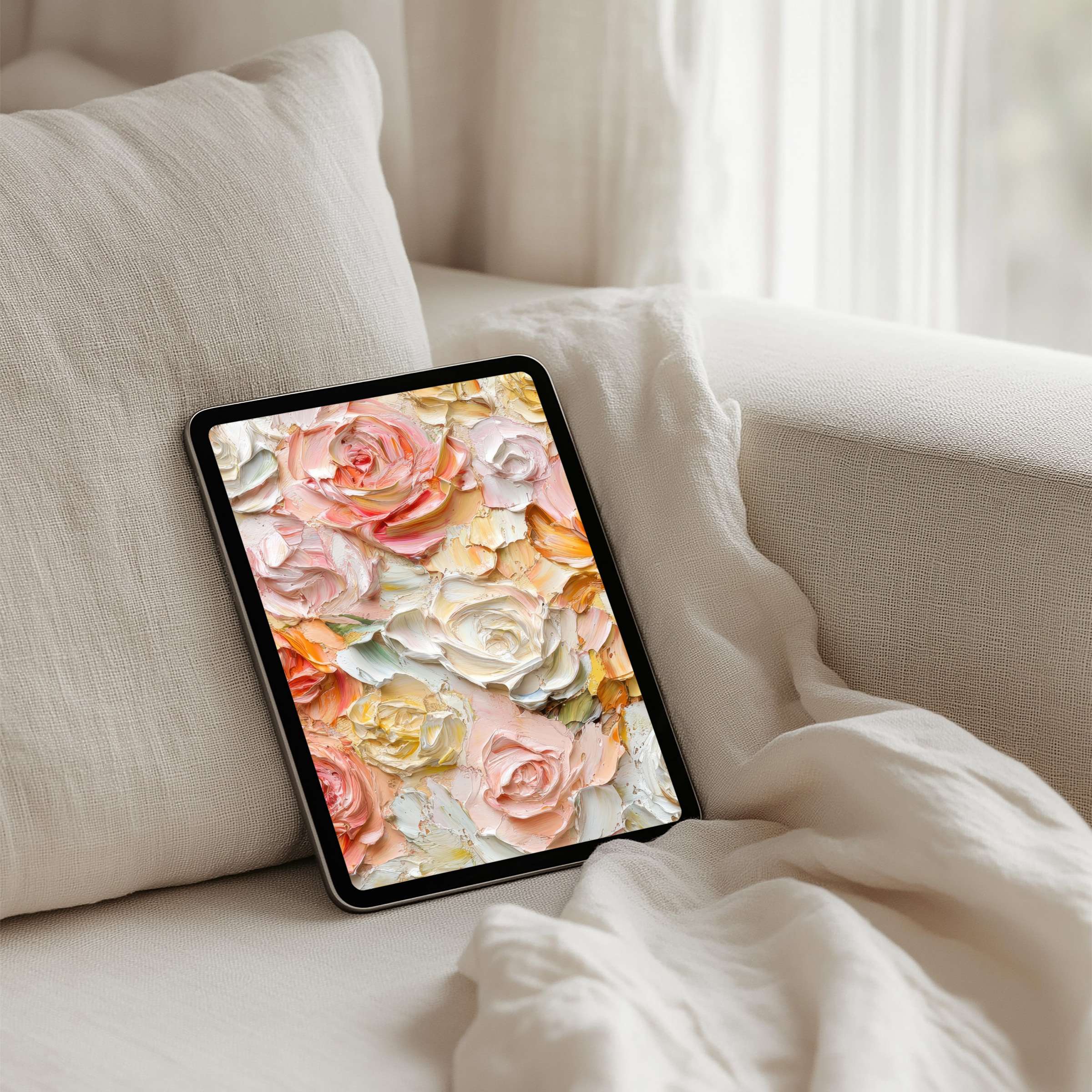Soft pastel floral texture iPad background for instant download on tablets, infusing elegance, calm, and inspiration into your day