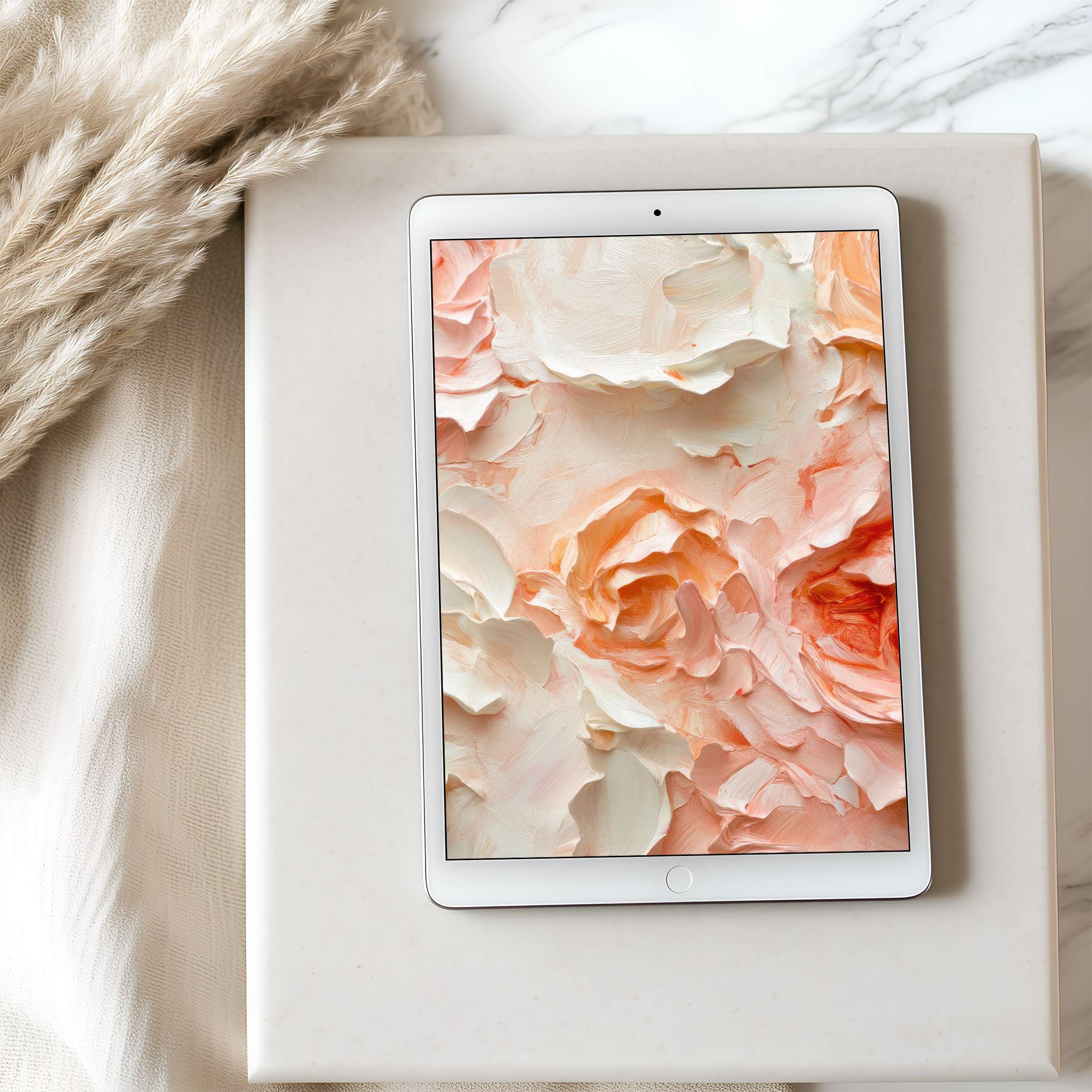 Elegant abstract tablet wallpaper featuring soft peach and cream hues evokes tranquility perfect for high resolution iPad and Android devices