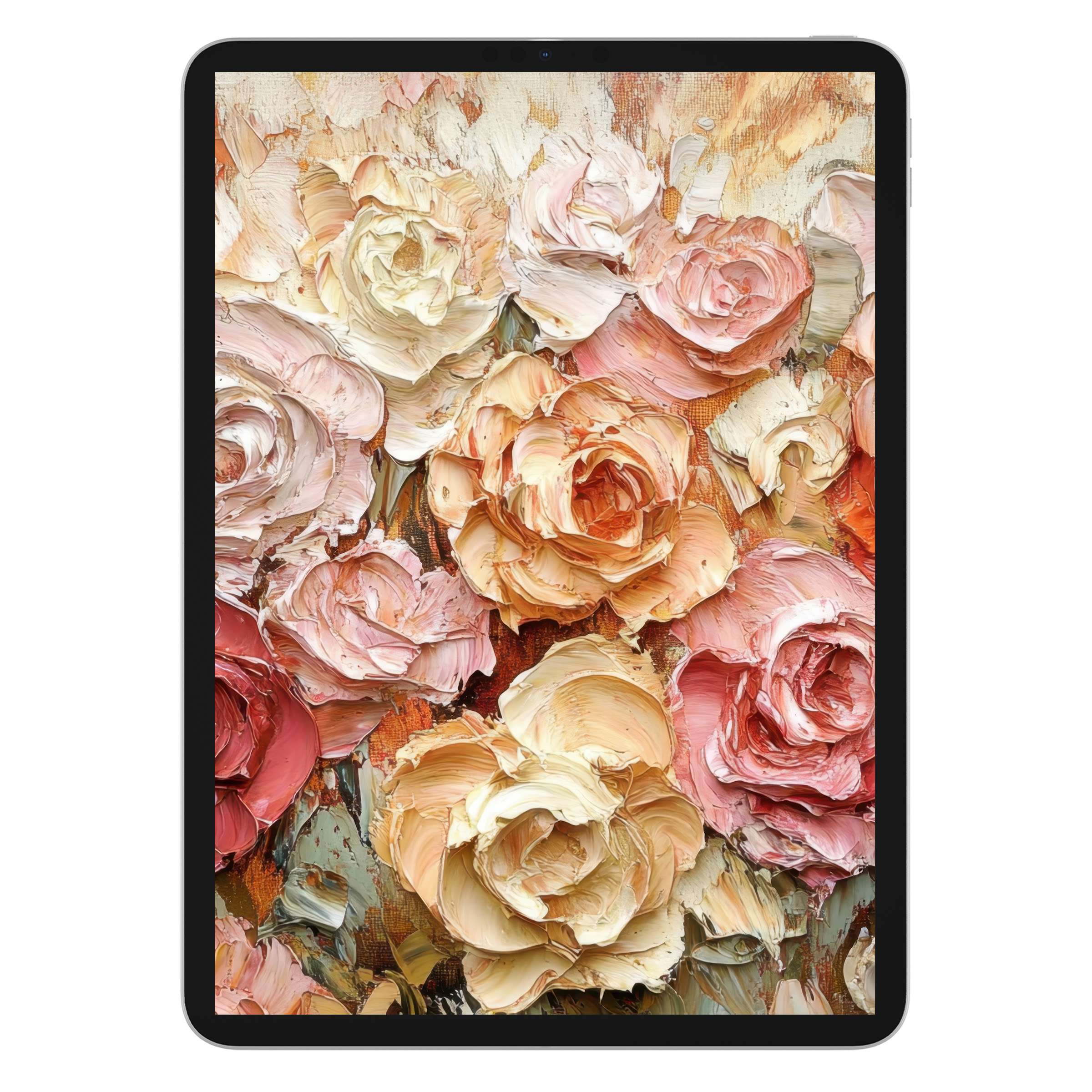 Elegant floral iPad wallpaper featuring a textured bouquet in warm pastel tones for tablet background digital download enriches ambiance