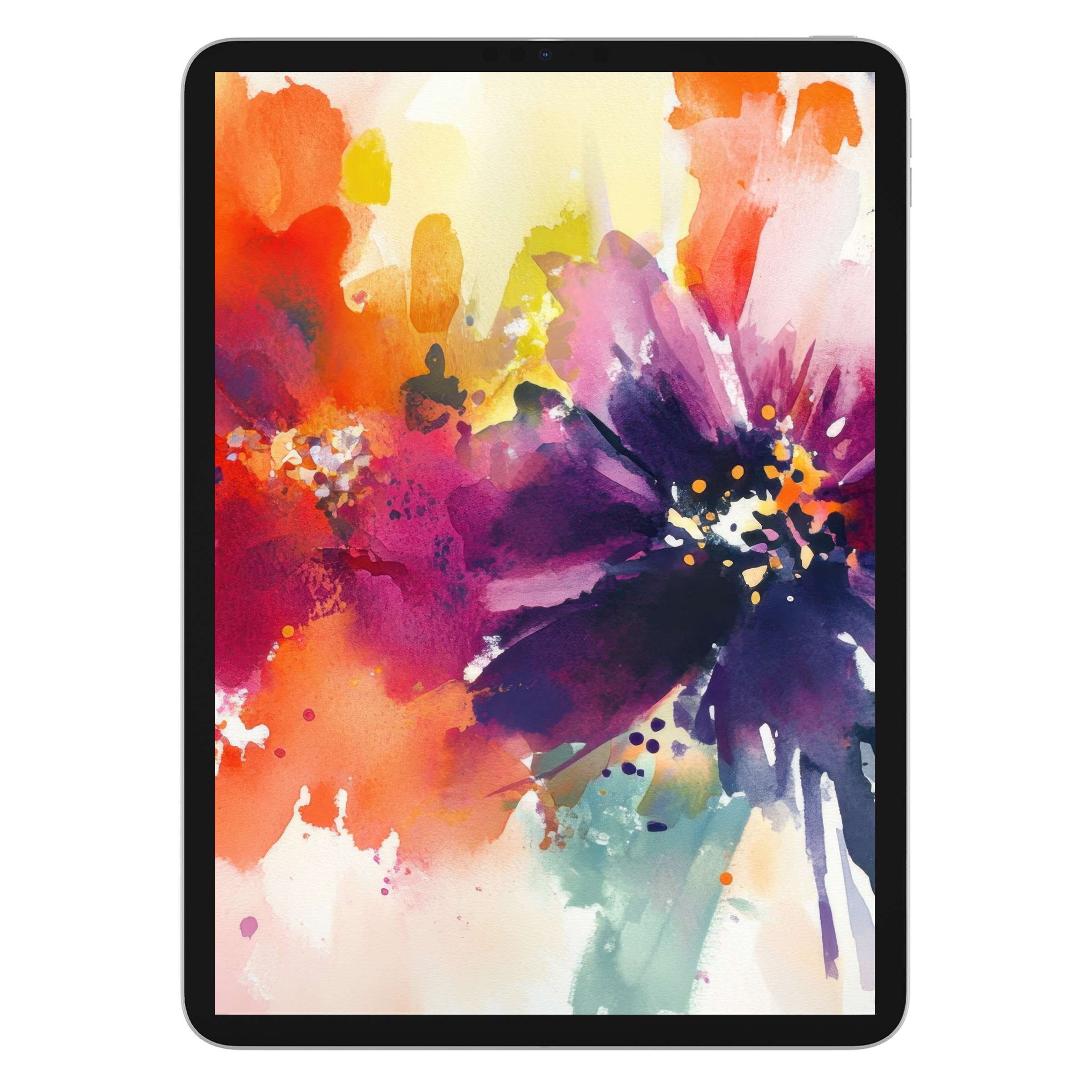 Vibrant floral iPad wallpaper with bold watercolors offers a soothing digital download background for any tablet display