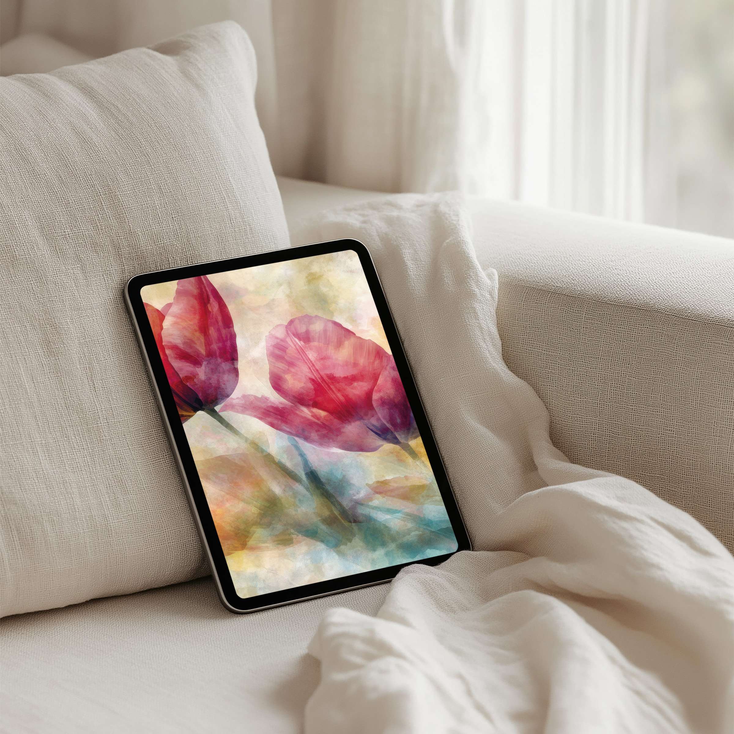 Elegant watercolor florals iPad background for instant download elevates tablet screens with calming inspiration and aesthetic grace