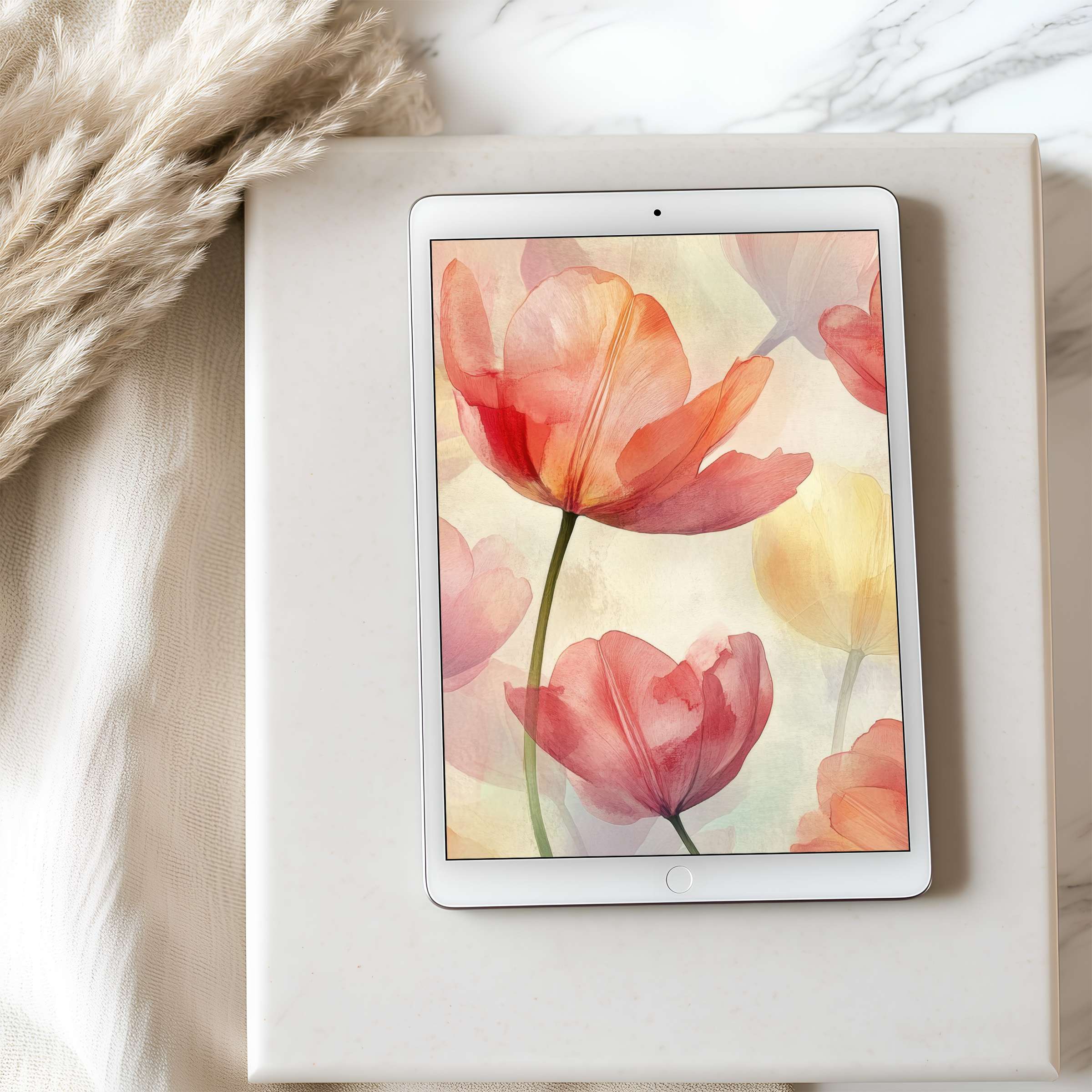 Elegant floral tablet wallpaper in soothing pastels enhances your iPad aesthetic, offering tranquility and high resolution for any device