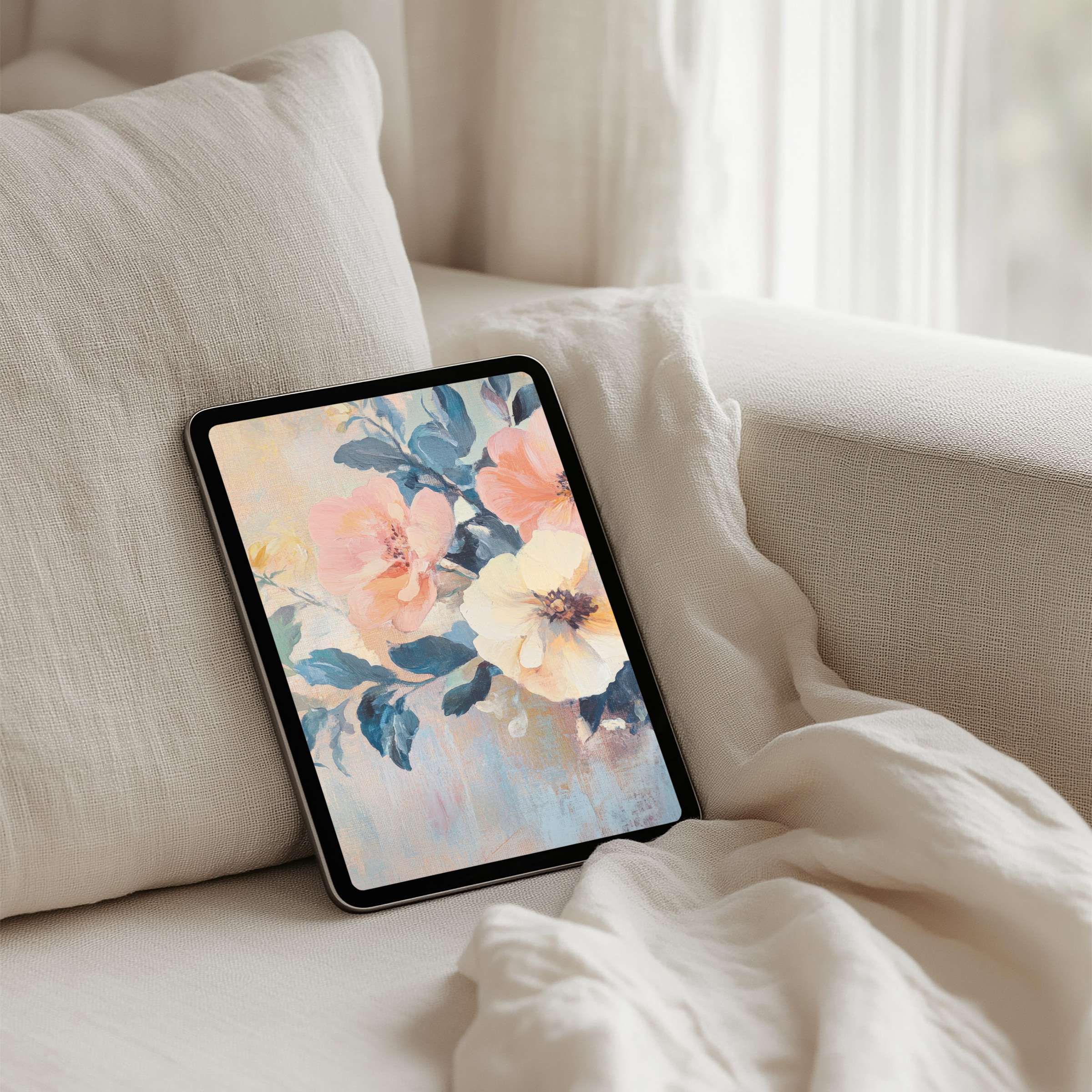 Elegant floral iPad background for instant download, enhancing calm and inspiration on any tablet, creating a serene ambiance