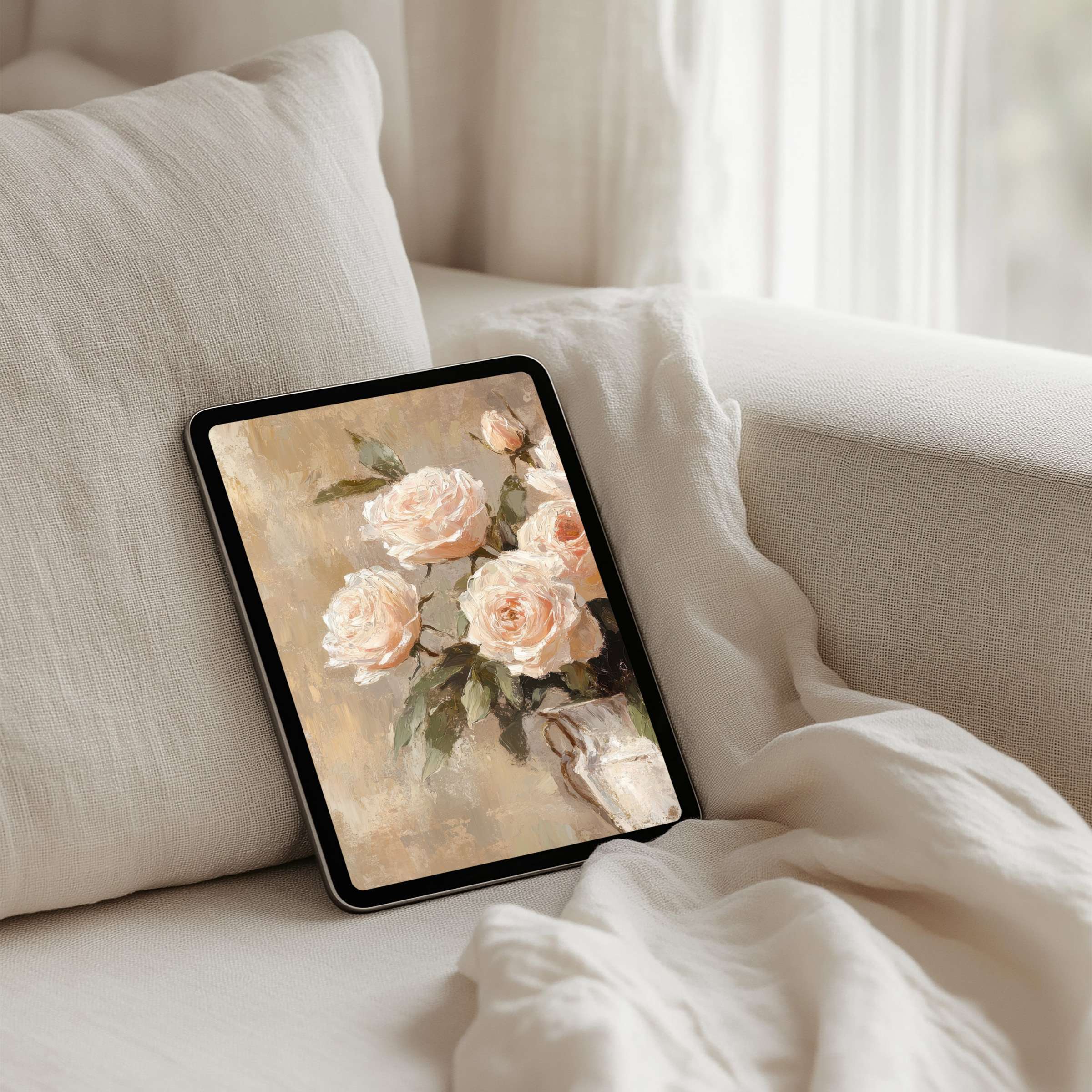 Elegant floral iPad background for instant download, perfect for adding calm and inspiration to your tablet display, fits all brands