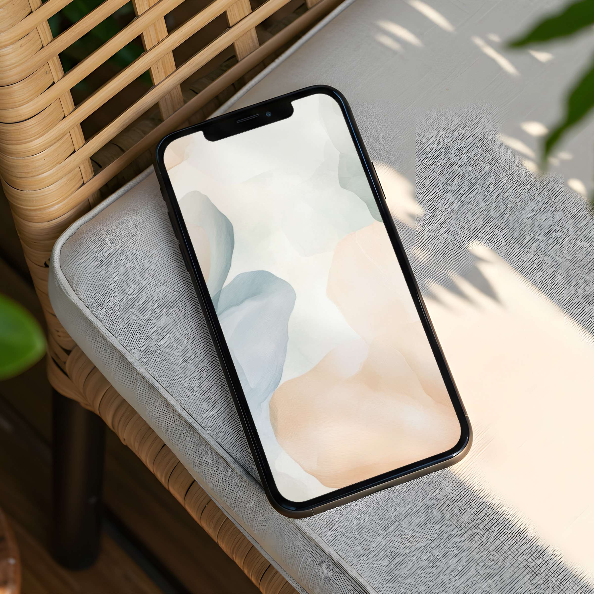 Elegant iPhone background with soft pastels and abstract art offers instant download for phone calmness and mindful inspiration