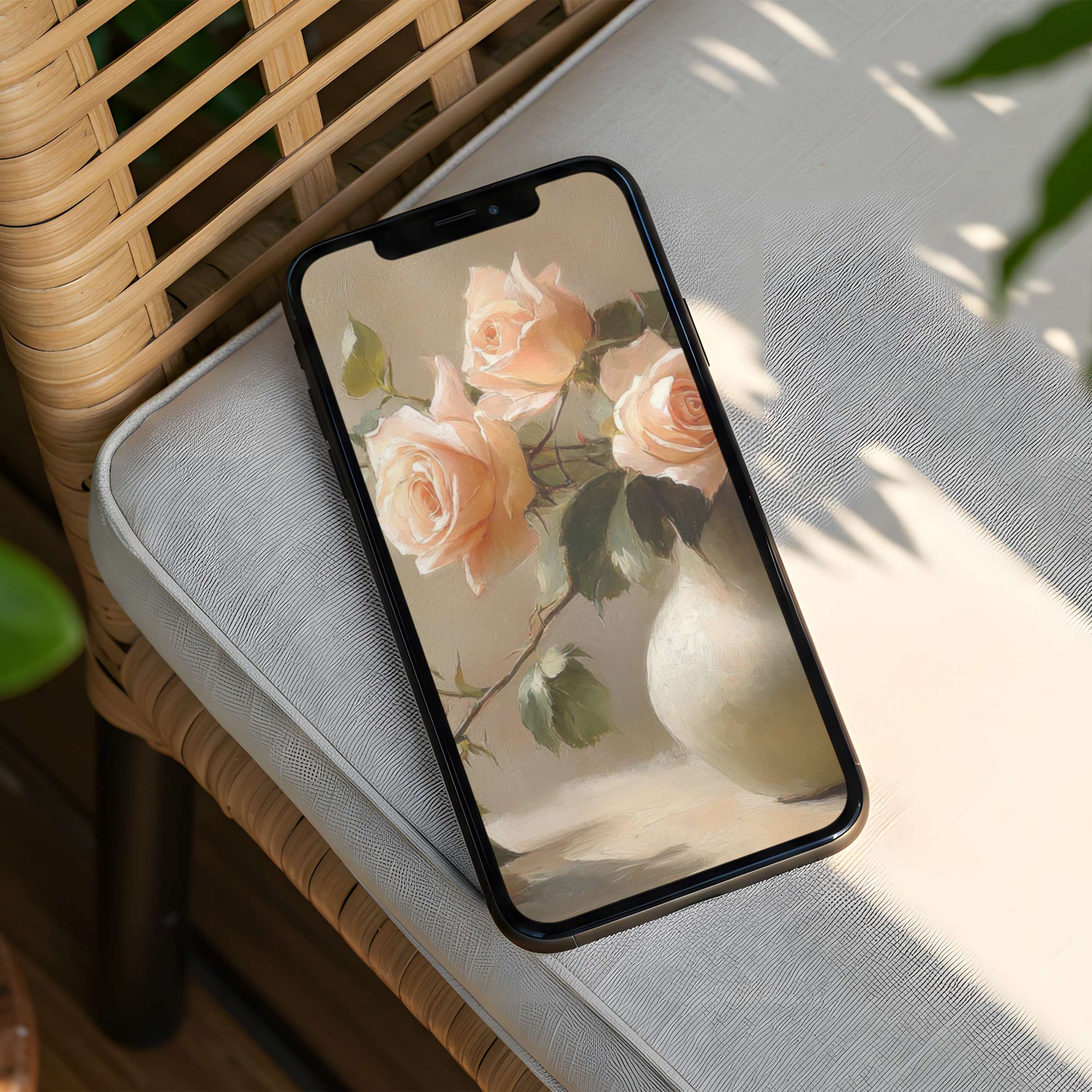 Elegant pastel roses in a vase iPhone background for instant download on your phone inspire calm and aesthetic mindfulness