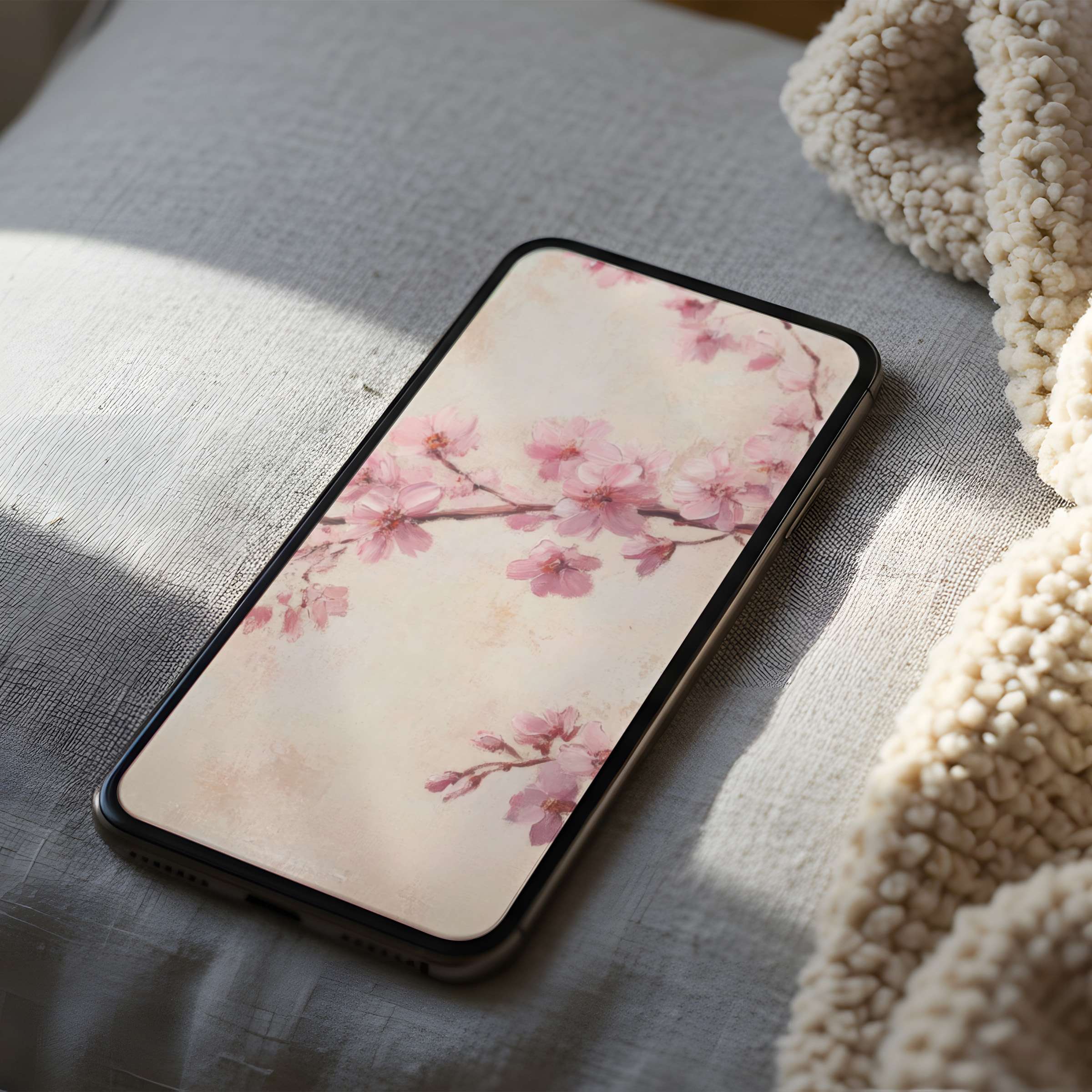 Serene cherry blossom phone wallpaper exudes elegance in high resolution perfect for iPhone and android digital download users