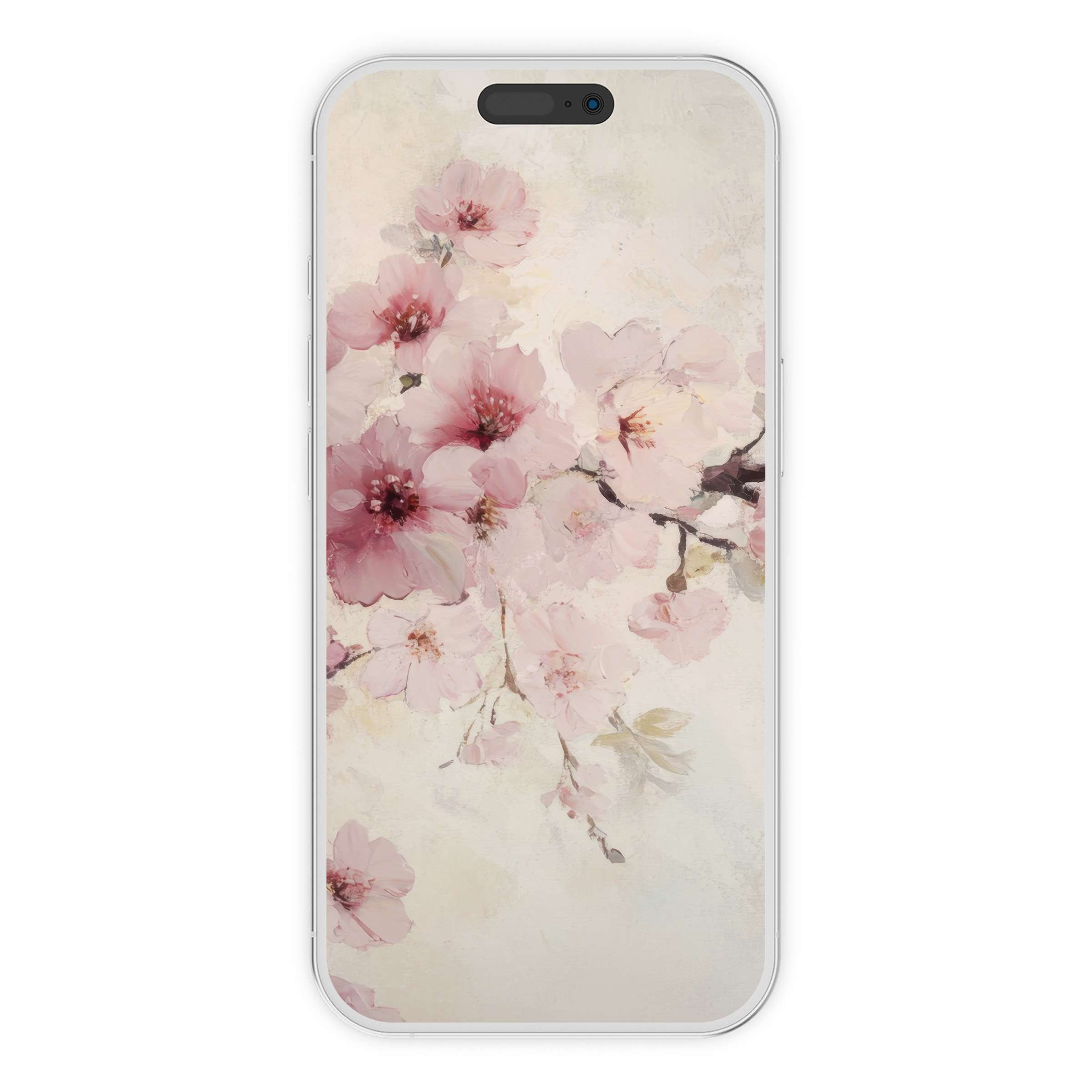 Elegant digital download floral iPhone wallpaper with soft pink blossoms, a serene phone background for versatile device compatibility
