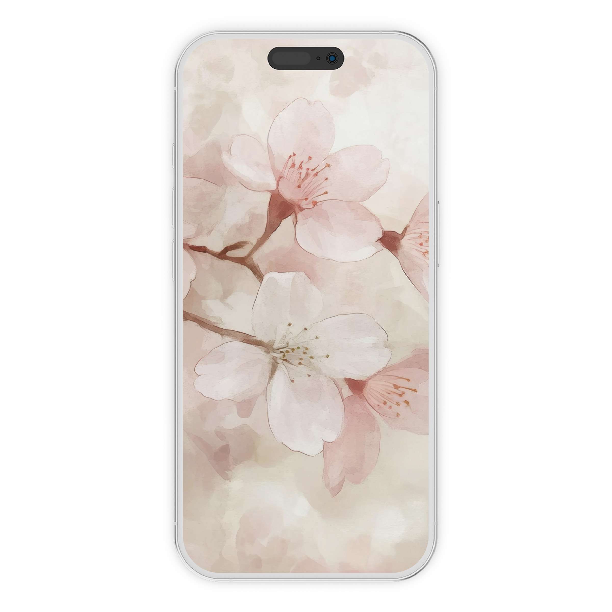 Elegant floral iPhone wallpaper with soft pink blossoms, ideal phone background for calm aesthetics and digital download