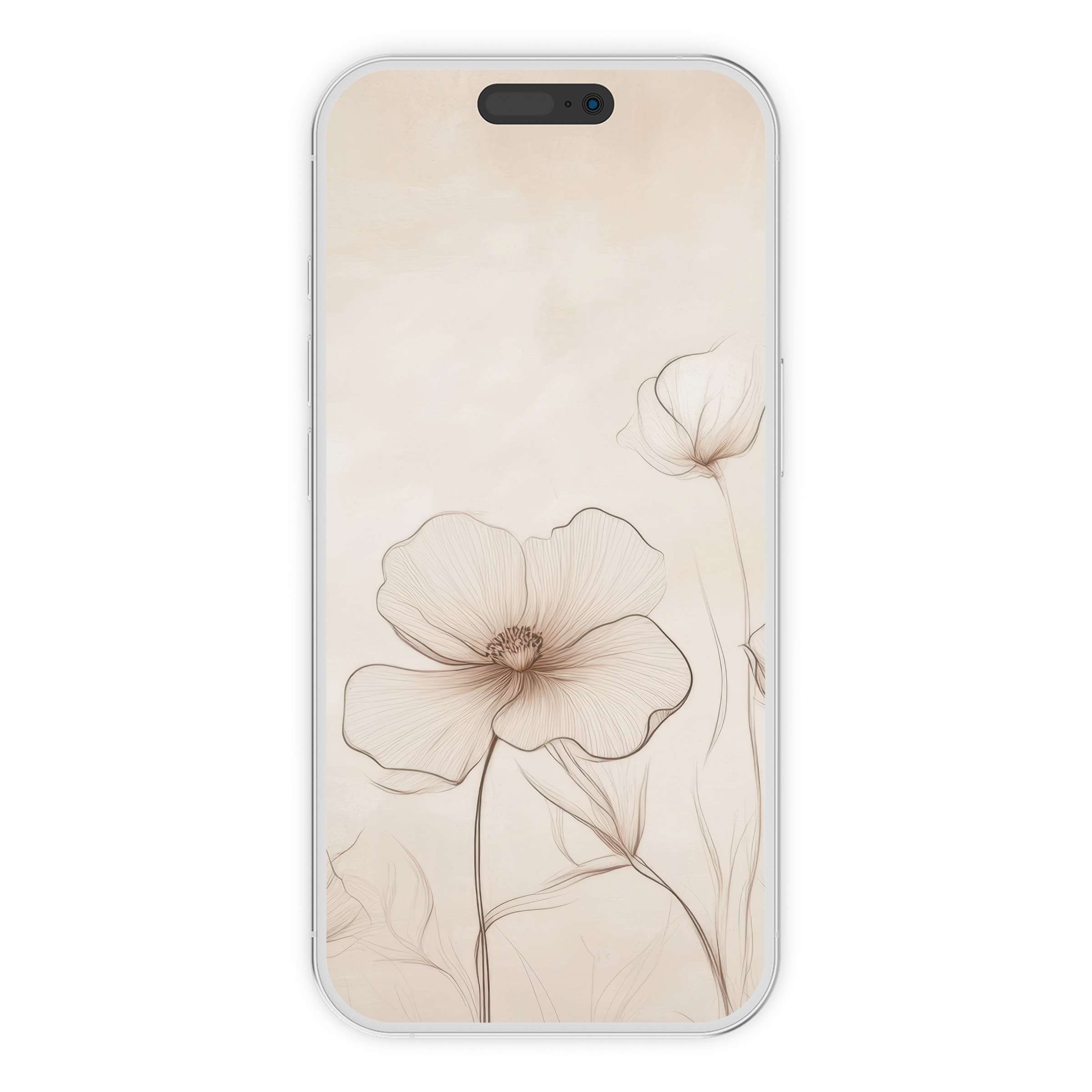 Delicate floral iPhone wallpaper in soft beige offers an elegant digital download phone background for serenity and style