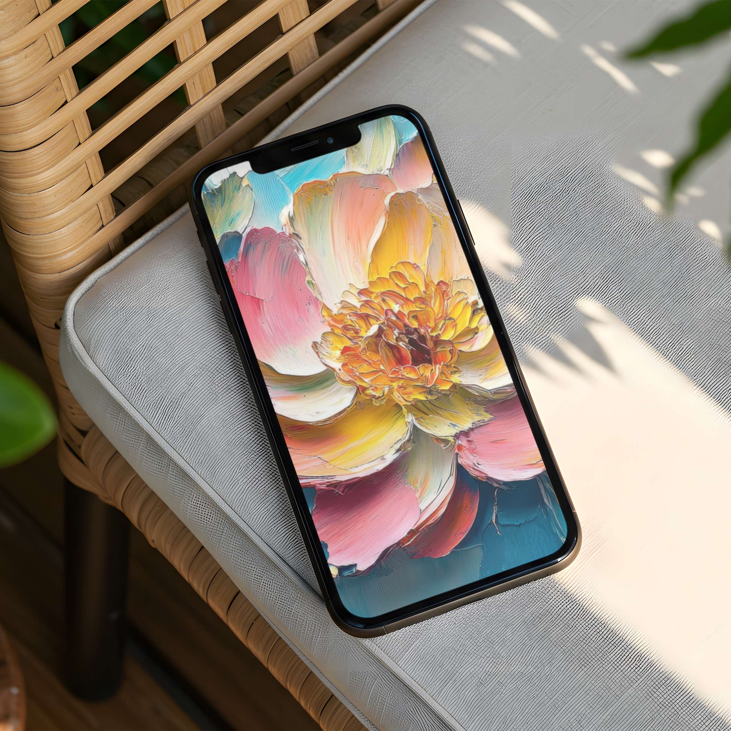 Elegant iPhone background featuring a vibrant floral art, perfect for calm inspiration in any phone, available for instant download