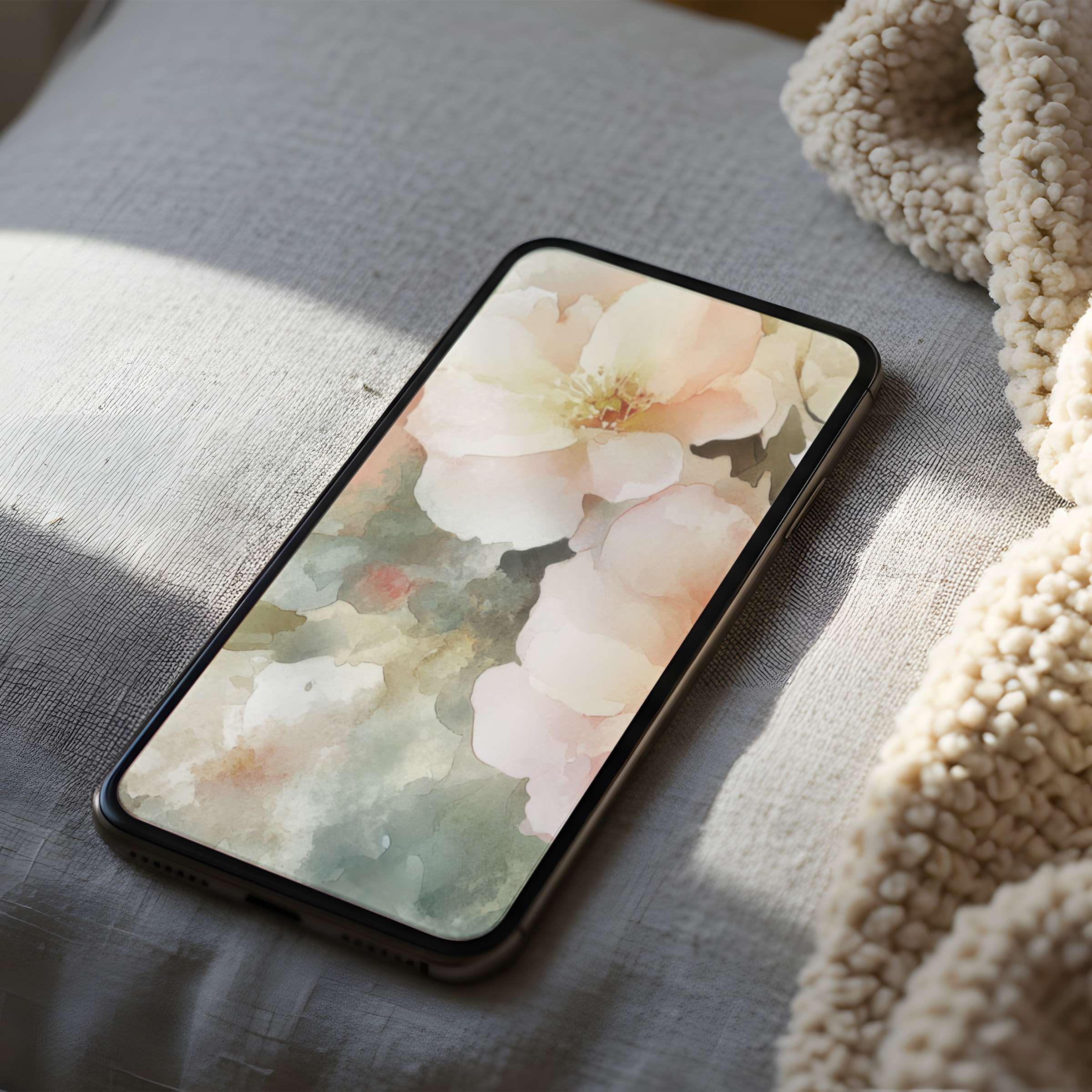Elegant floral phone wallpaper with soft pastels in a high-resolution design, perfect for iPhone and Android, offering tranquility and style
