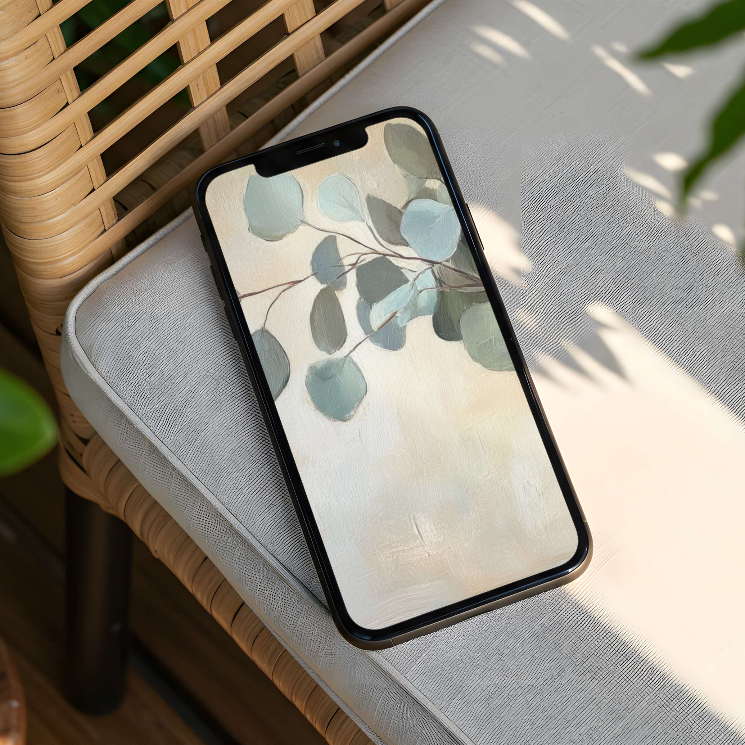 Elegant eucalyptus art iPhone background for instant download fits any phone offering calm inspiration and mindful elegance