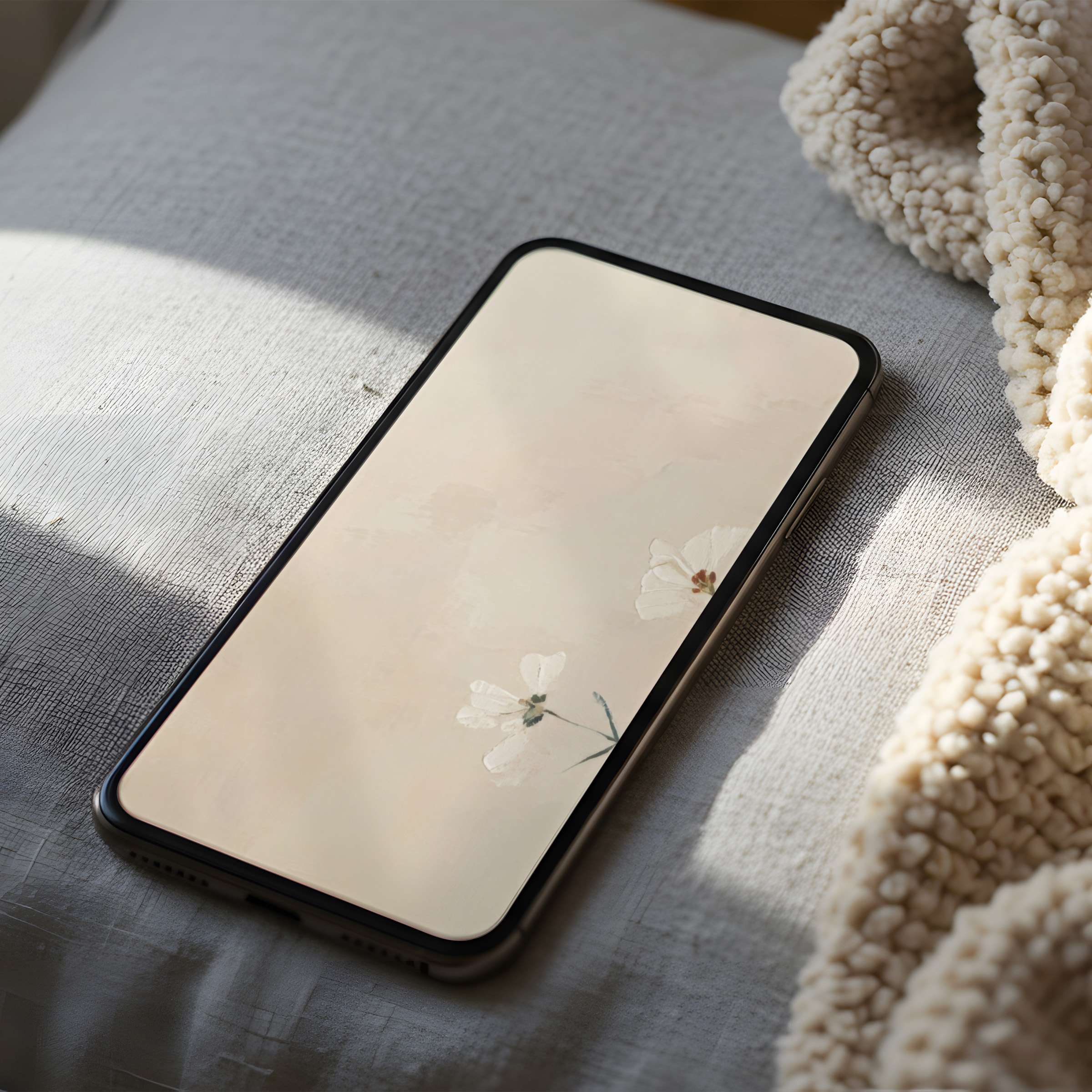 Elegant floral phone wallpaper in soft beige tones; high resolution and perfect for iPhone or Android digital download, offering calm