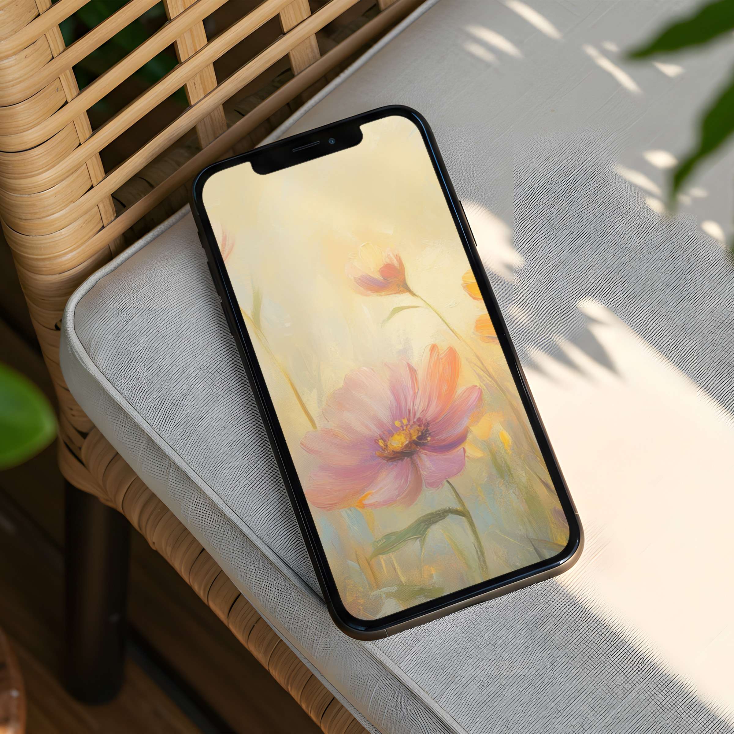 Elegant floral iPhone background with pastel blooms offers instant download for phone screens inspiring calm and sustainable living