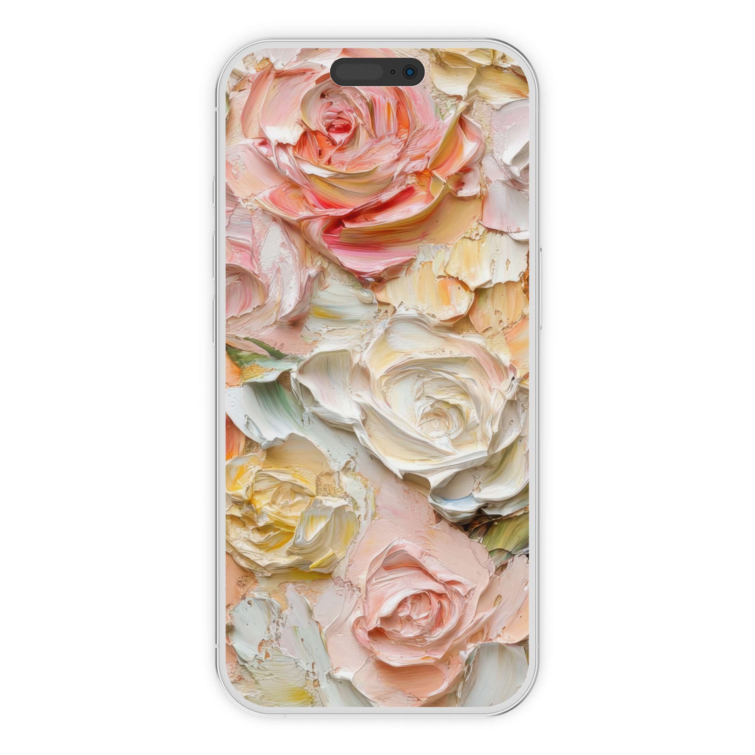 Elegant floral iPhone wallpaper features textured pastel roses for a serene phone background digital download for all devices