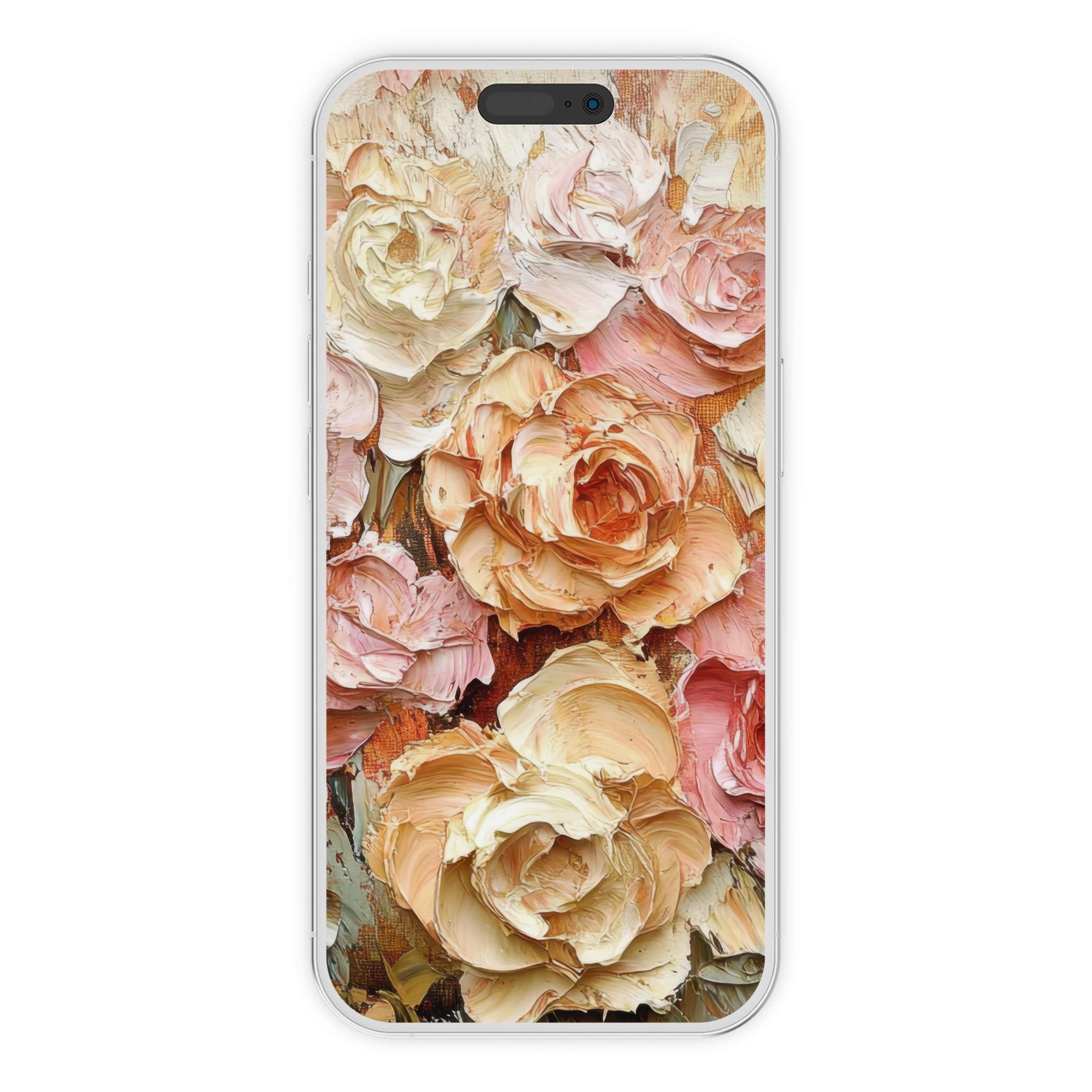 Floral iPhone wallpaper with textured roses in soft pastels creates an elegant background for phone screens digital download available