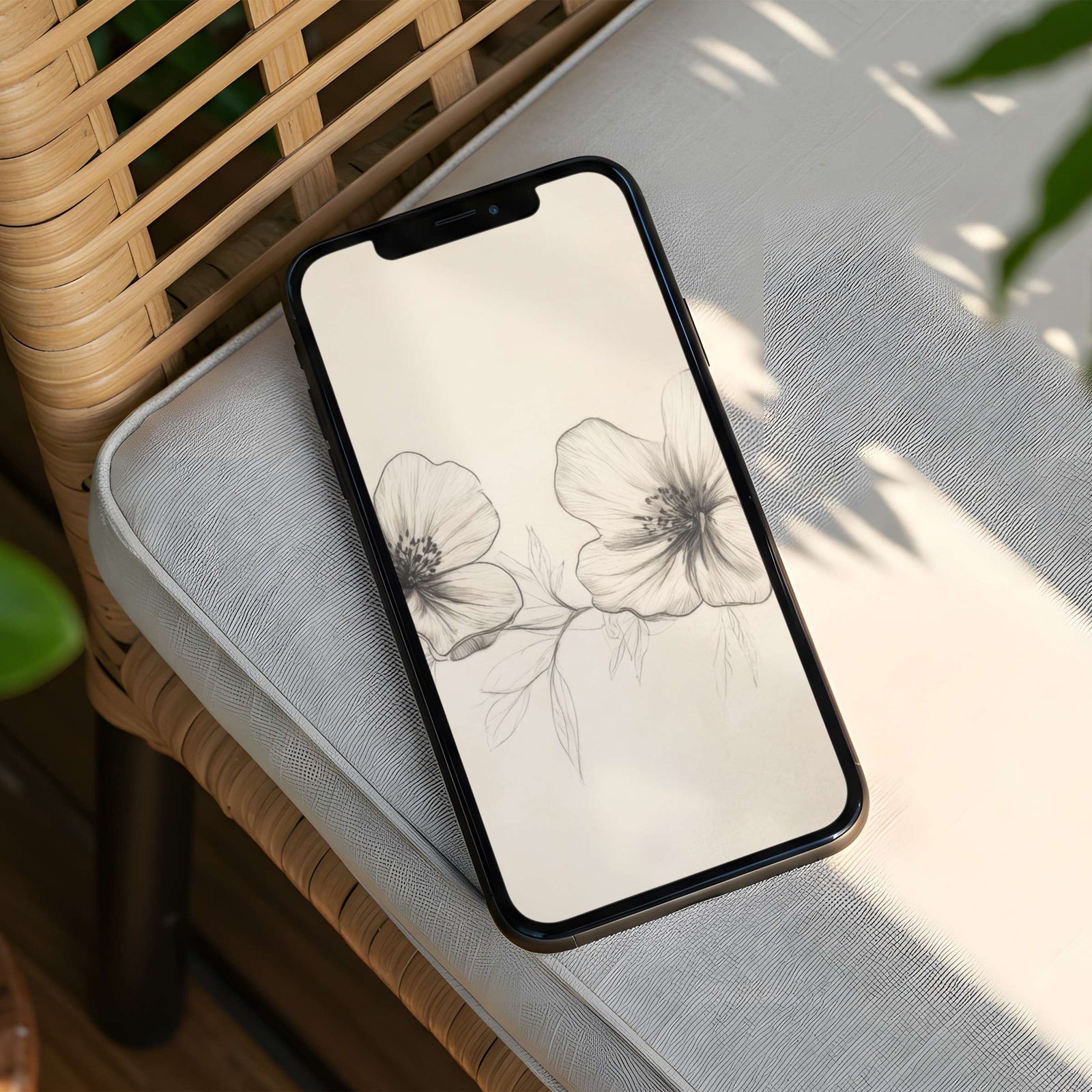 Minimal floral line art phone wallpaper featuring delicate hand-drawn flowers on a soft neutral background - a calm and elegant home screen for a refined, modern style