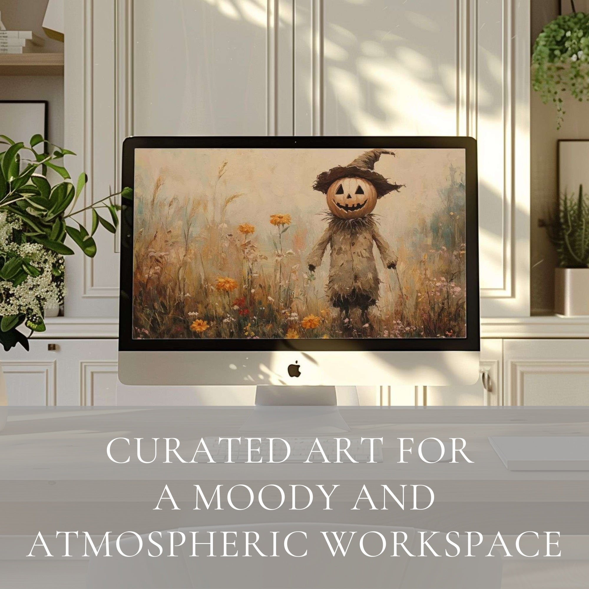 Halloween Desktop Backgrounds – stylish spooky-themed art with warm fall tones for a modern Halloween vibe