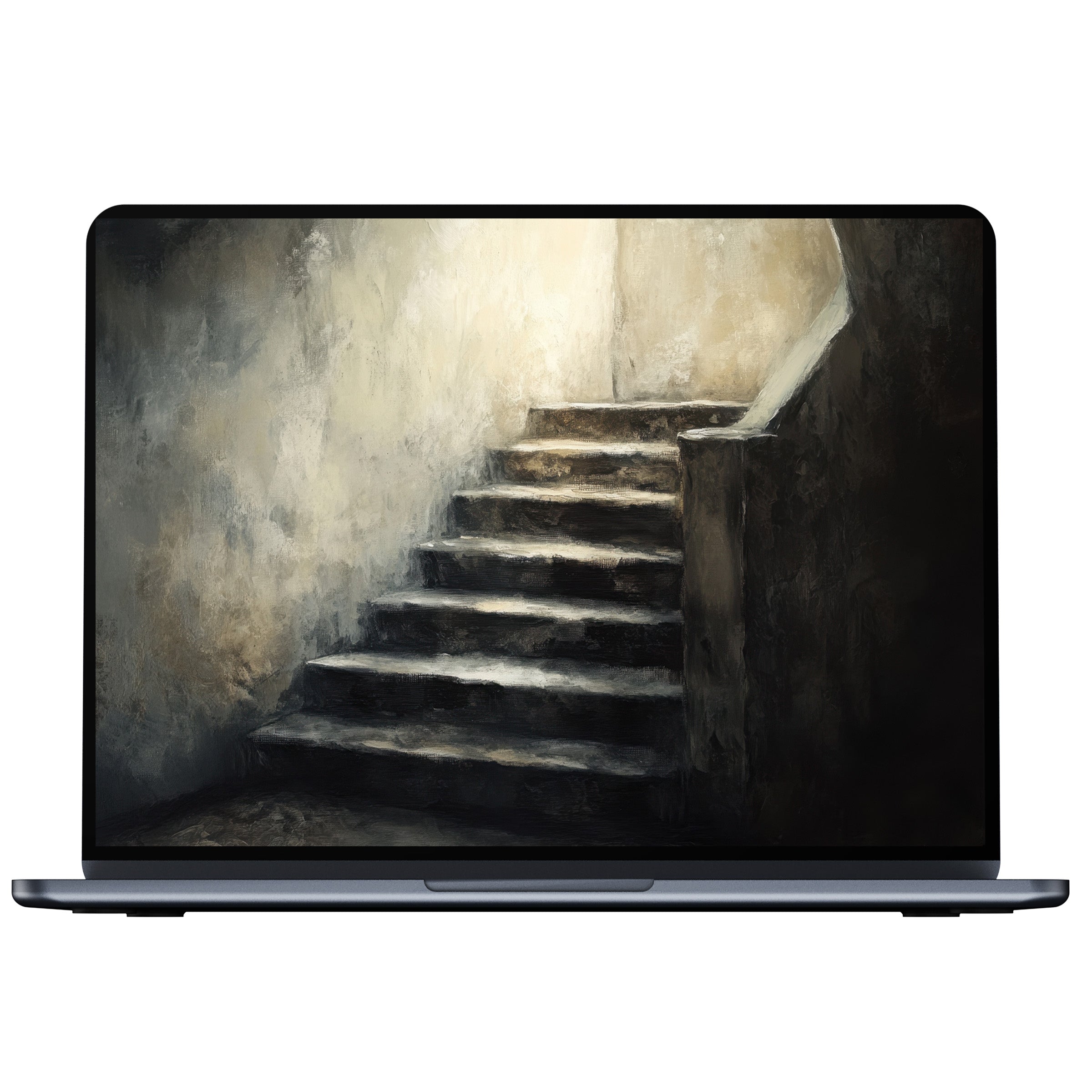 Halloween desktop wallpaper for digital download featuring moody staircase art evokes serenity and elegance for PC or laptop screens