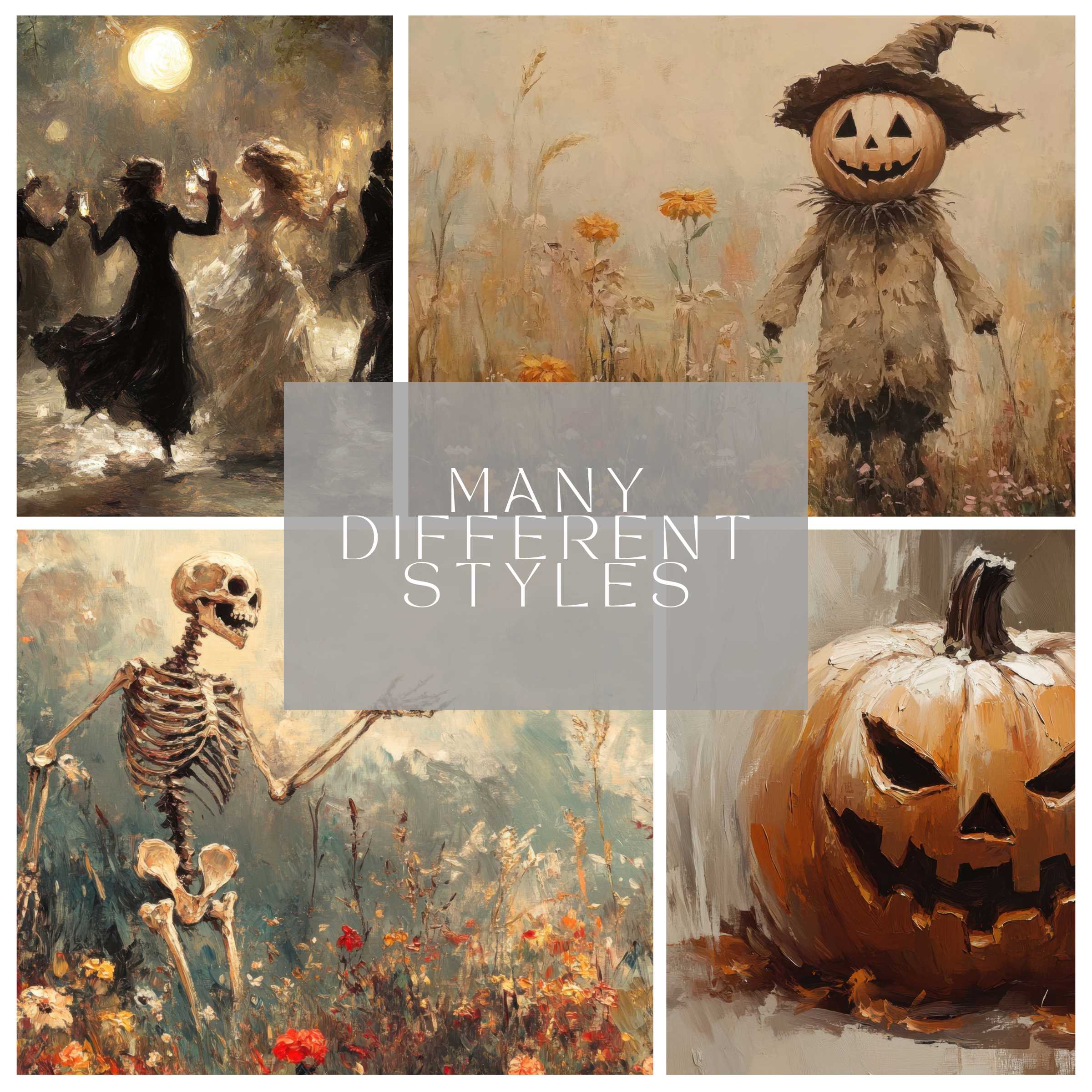 Curated digital art collage features a serene Halloween motif with vibrant autumn hues, ideal high-resolution computer background download