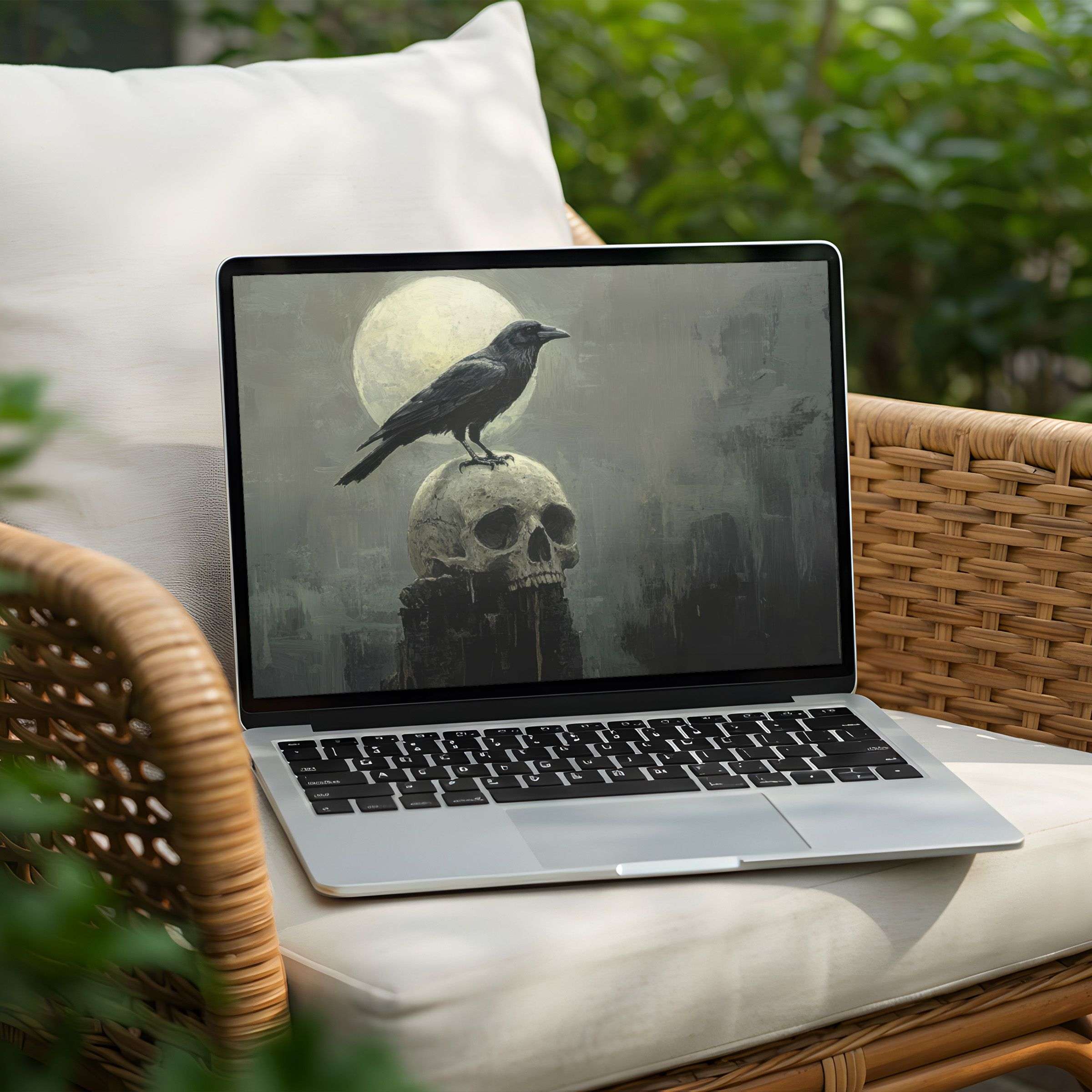 Elegant raven and skull art desktop background for PC or Laptop instant download brings calm and inspiration to your space